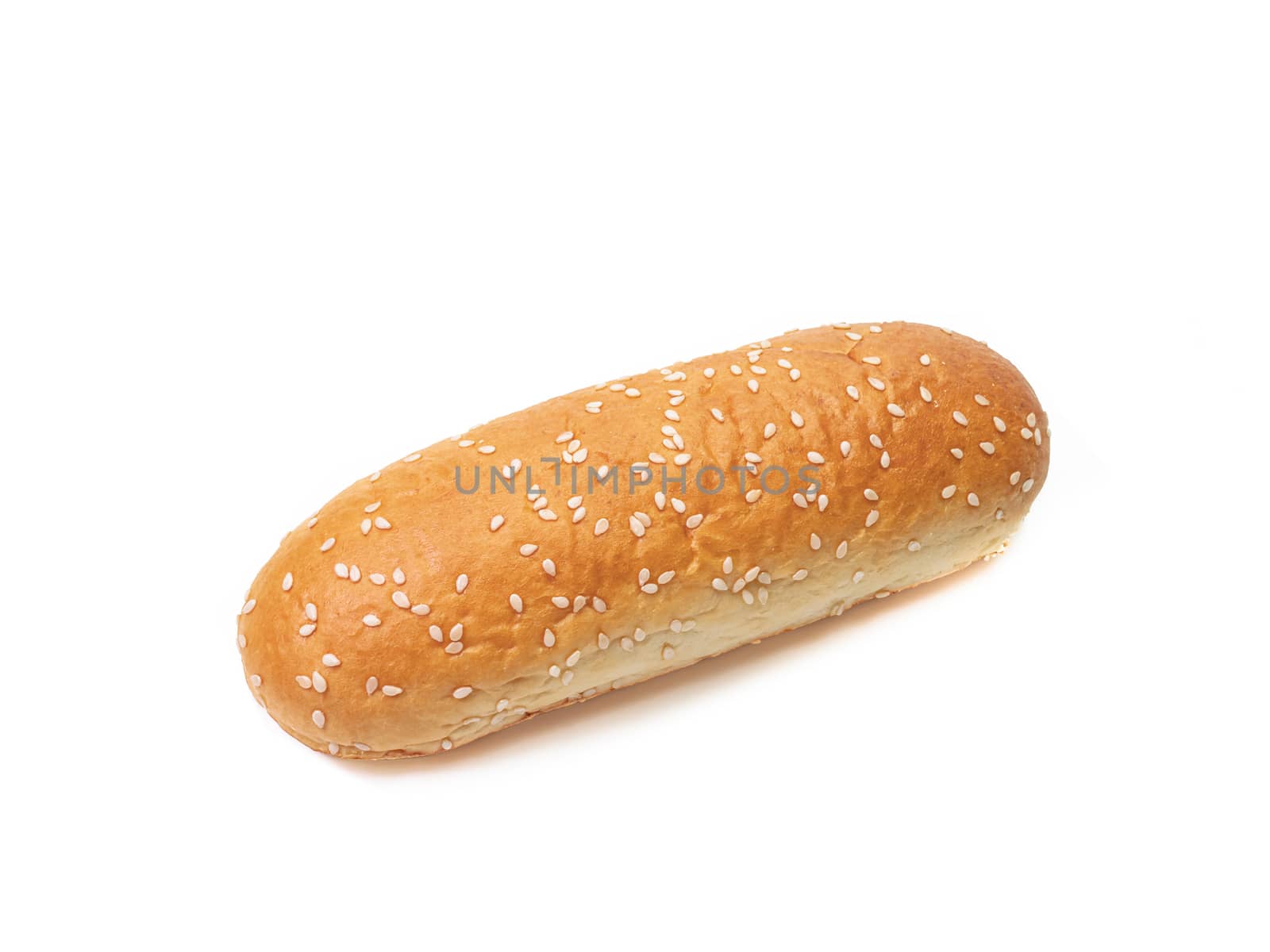 The close up of gourmet hot dog bun fast-food isolated on white background for American breakfast and lunch.