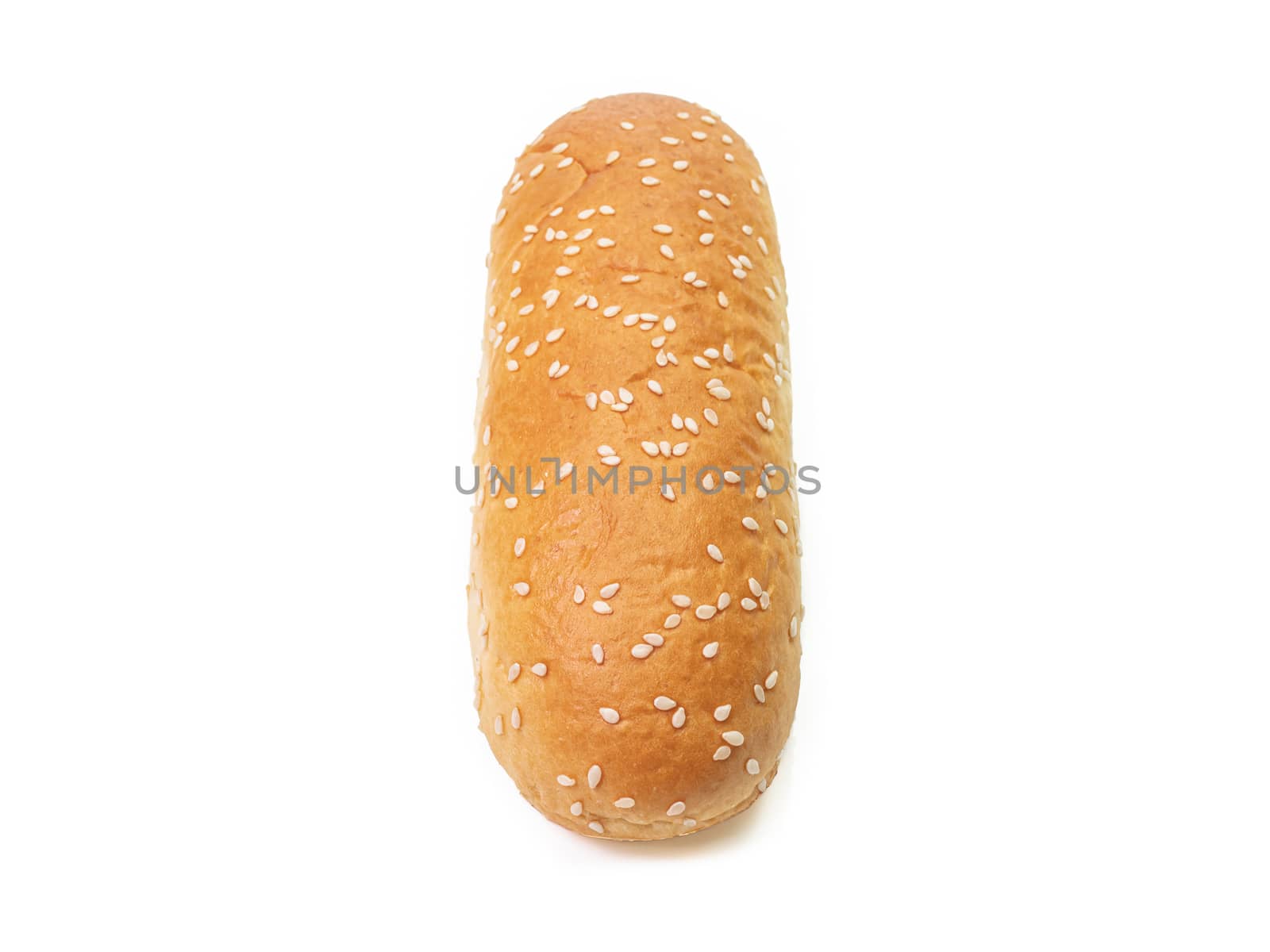 The close up of gourmet hot dog bun fast-food isolated on white background for American breakfast and lunch.