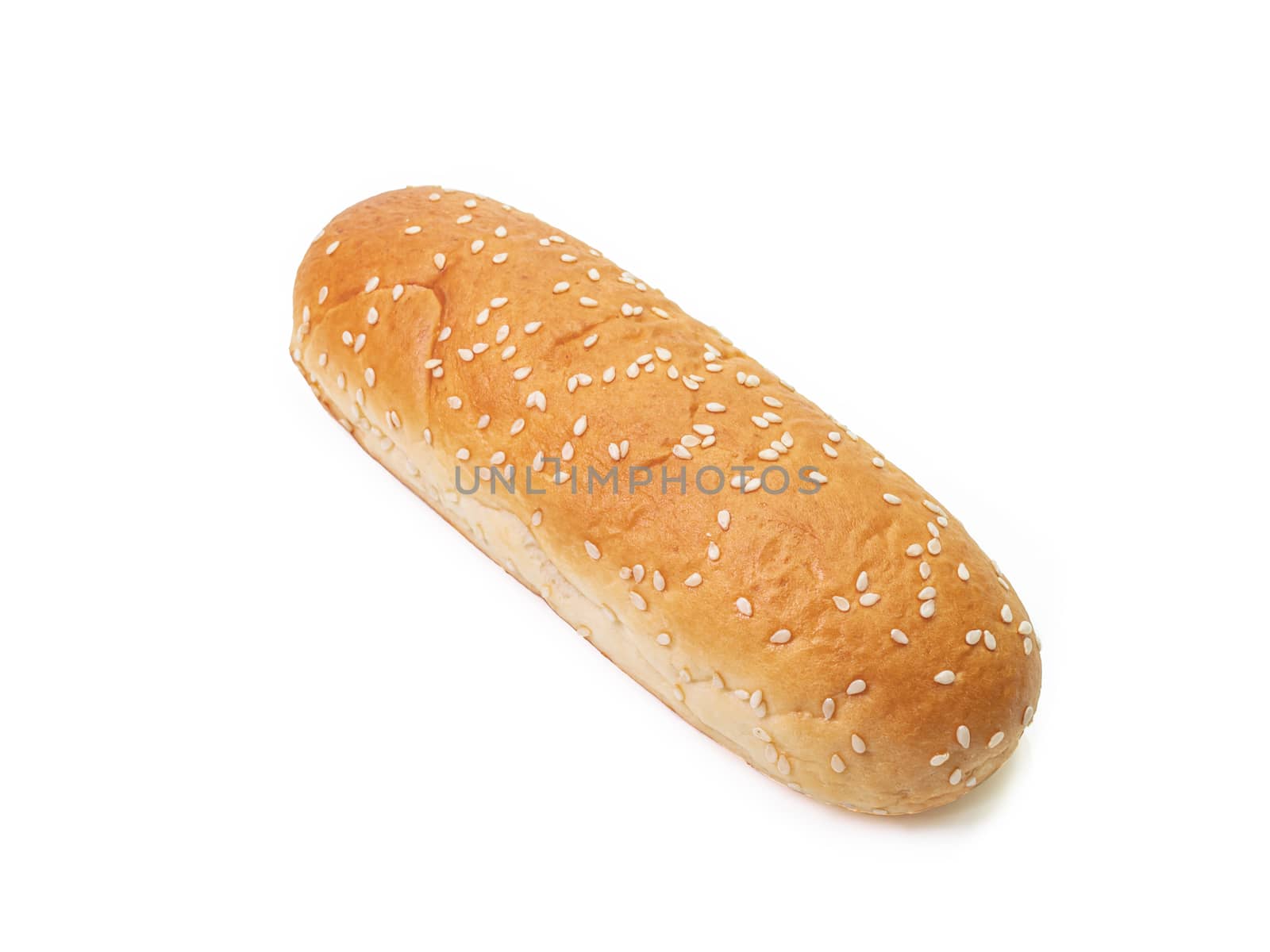The close up of gourmet hot dog bun fast-food isolated on white background for American breakfast and lunch.