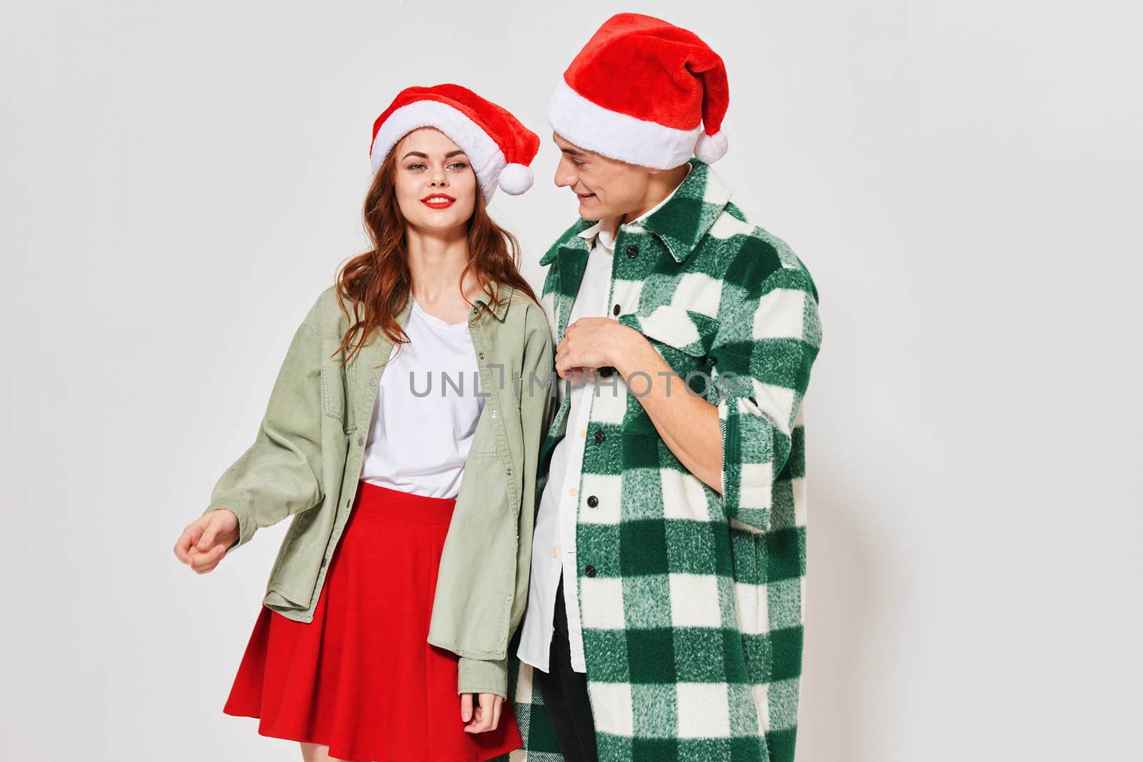 Man and woman hug communication Christmas holiday Friendship fashion by SHOTPRIME