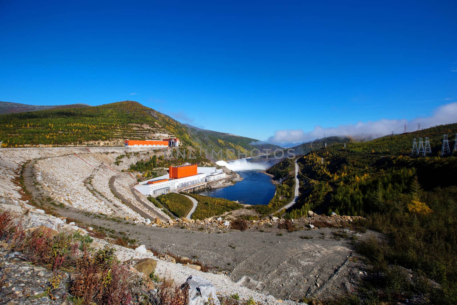 The main management building of the Kolyma HPP on the Kolyma River