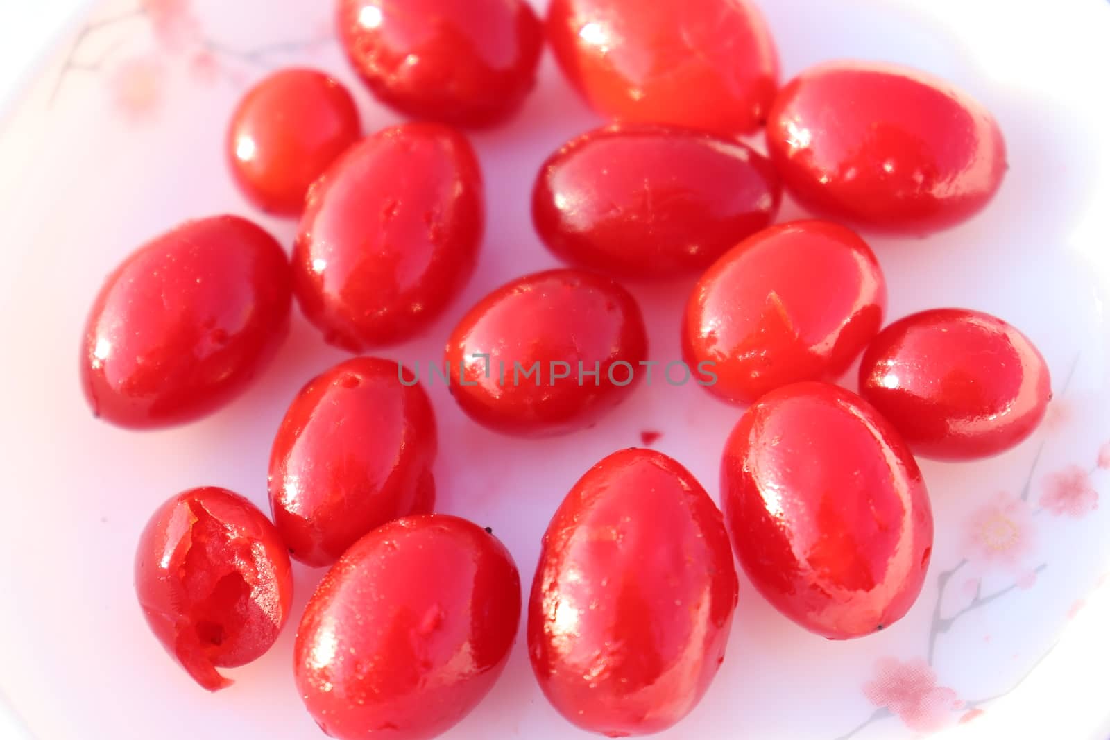 tasty and healthy maraschino cherry fruit stock on white background