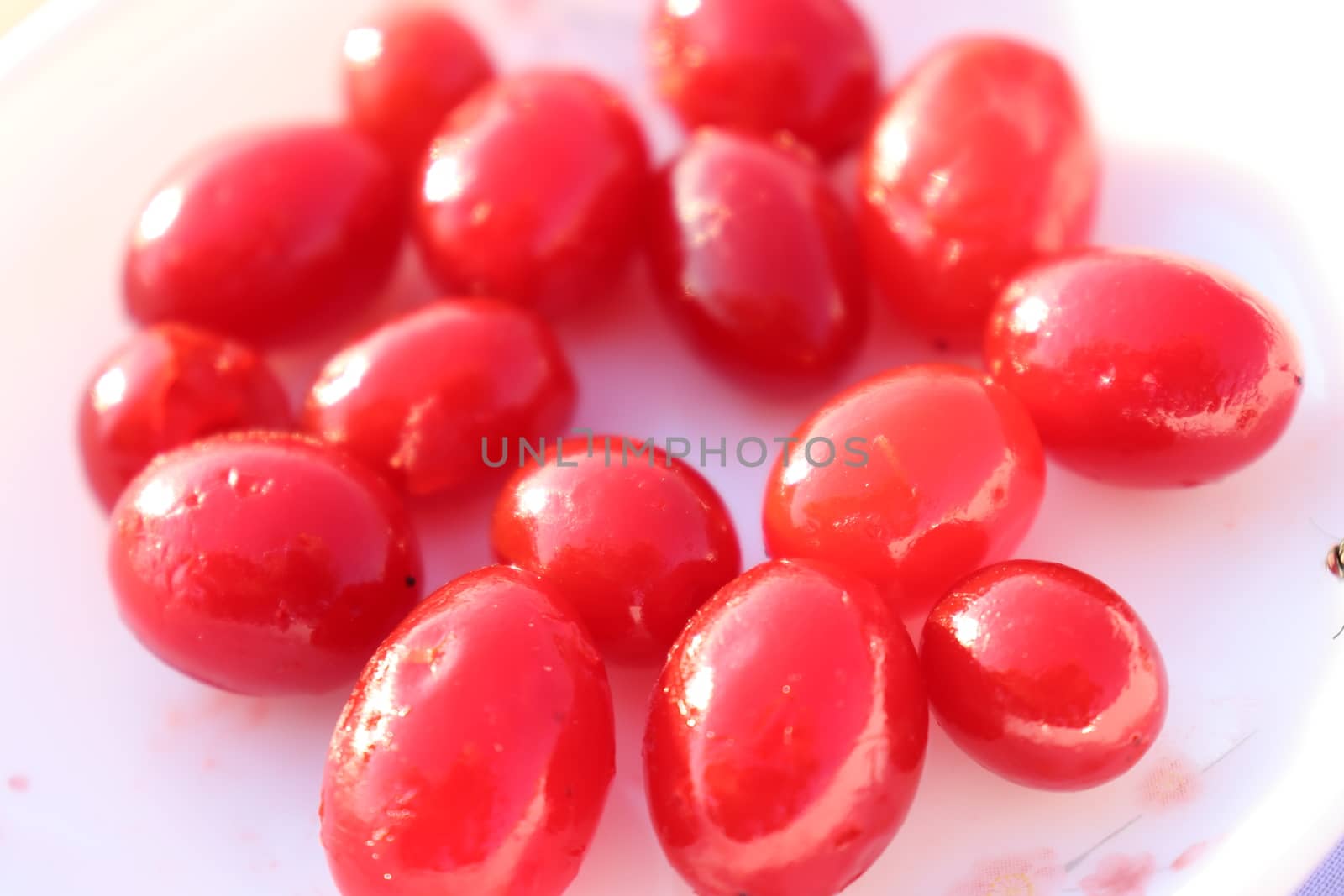 tasty and healthy maraschino cherry fruit stock on white background
