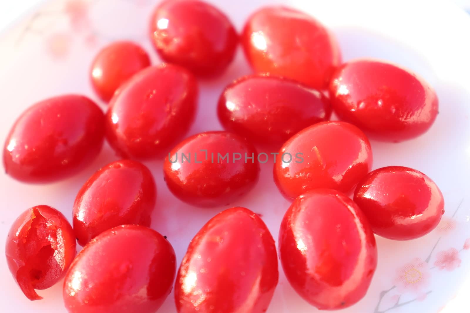 tasty and healthy maraschino cherry fruit stock on white background