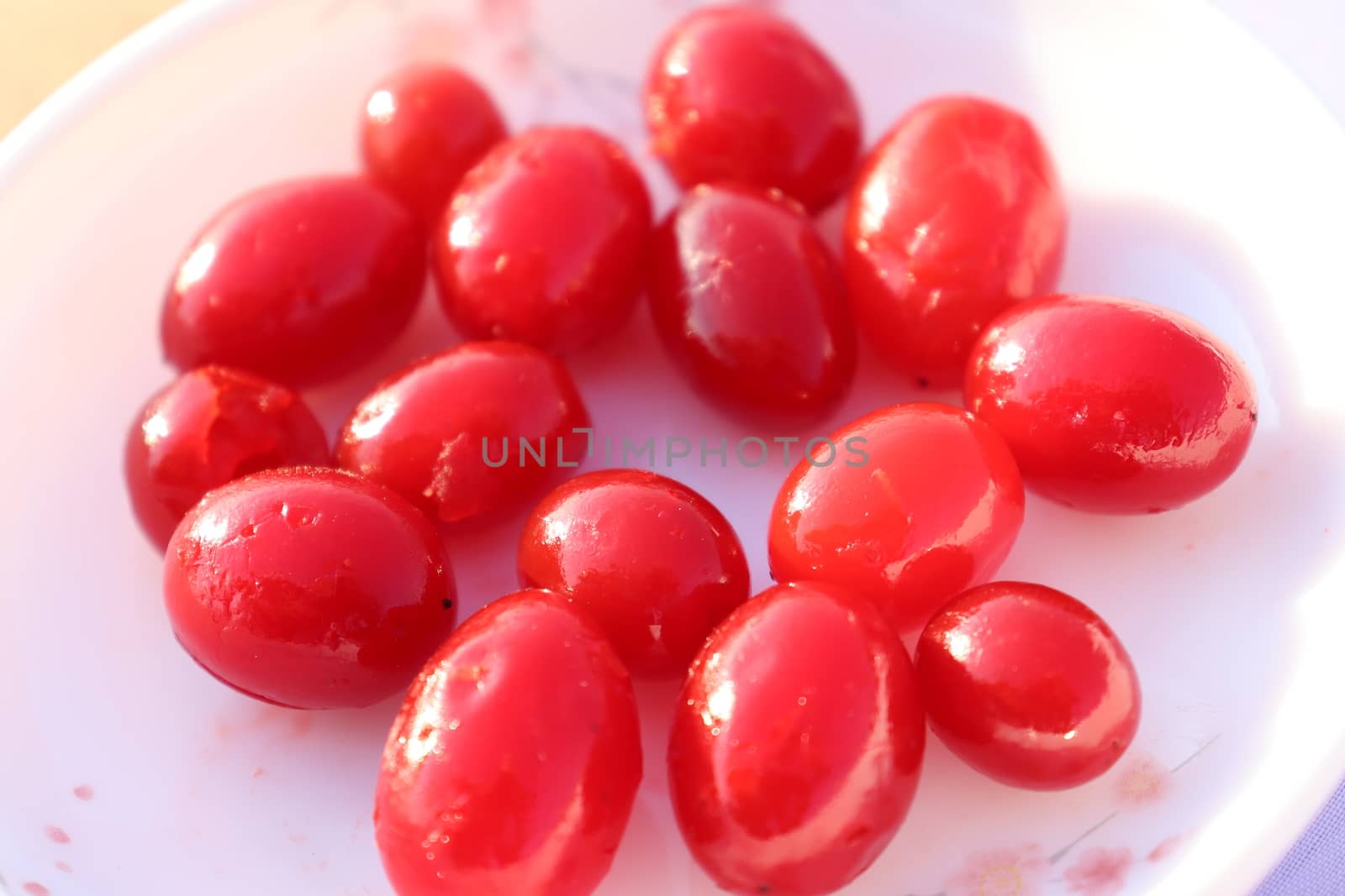 tasty and healthy maraschino cherry fruit stock on white background