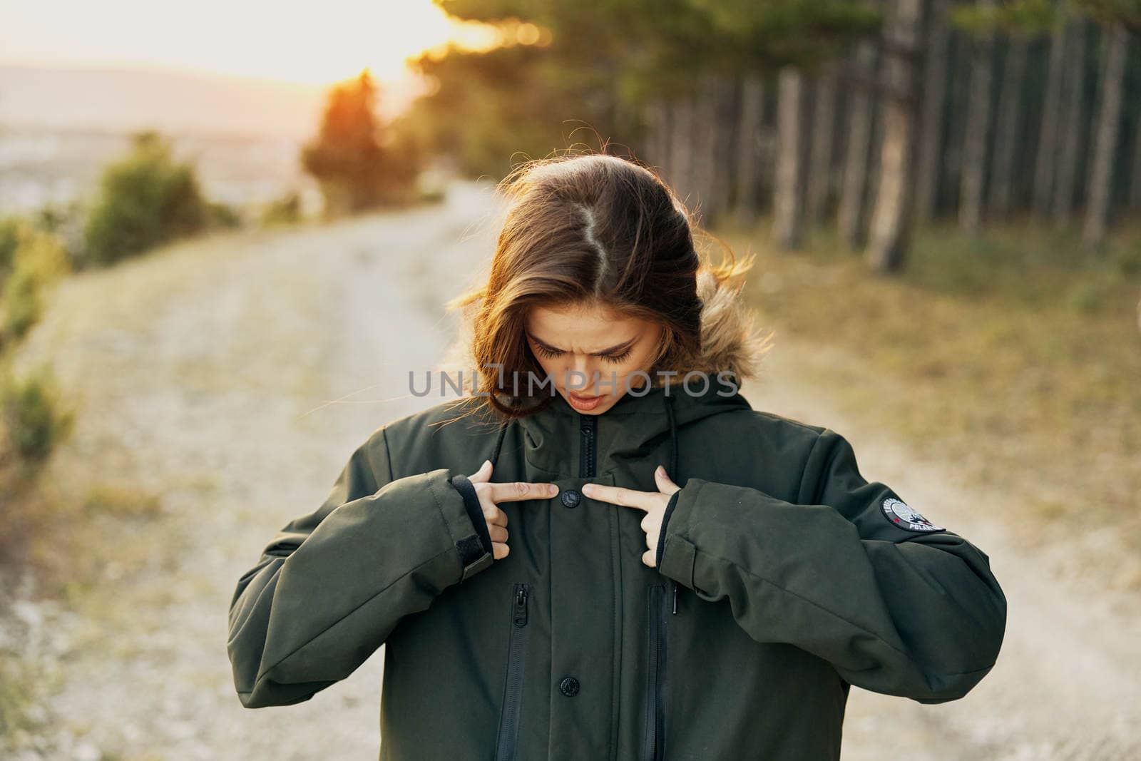 Woman in black jacket outdoors fall lifestyle. High quality photo