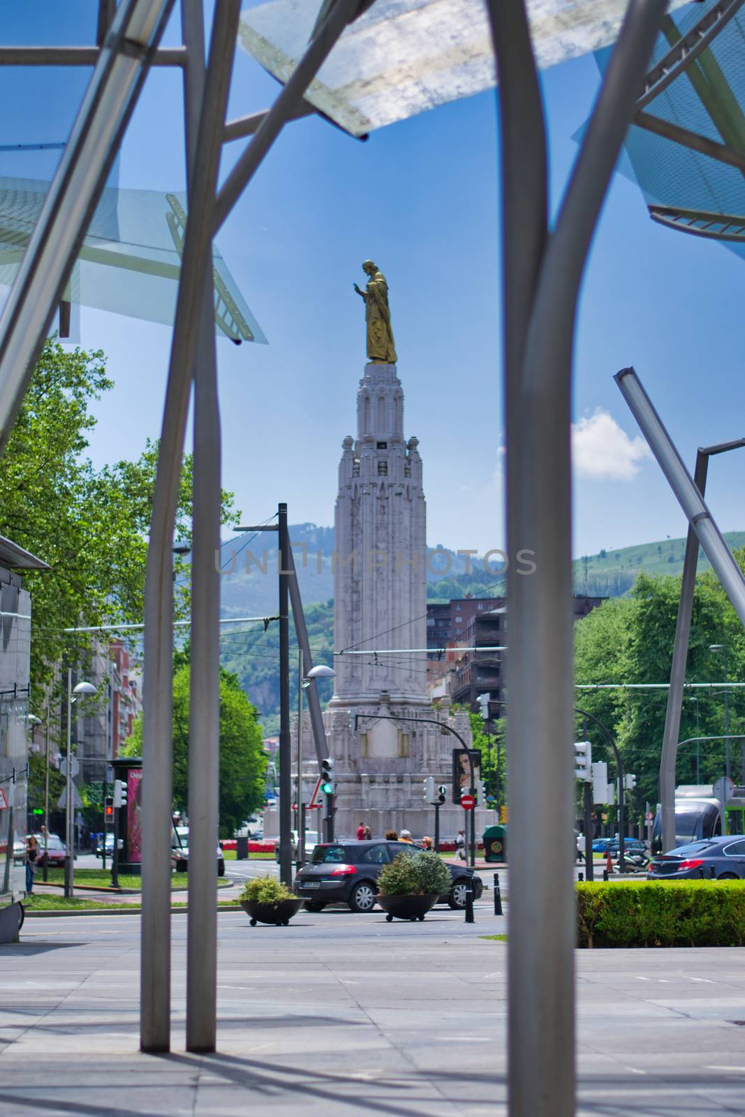 View on Monumento al Sagrado Corazon de Jesus statue at Jesusen Bihotza Plaza in Bilbao, Spain. by kb79