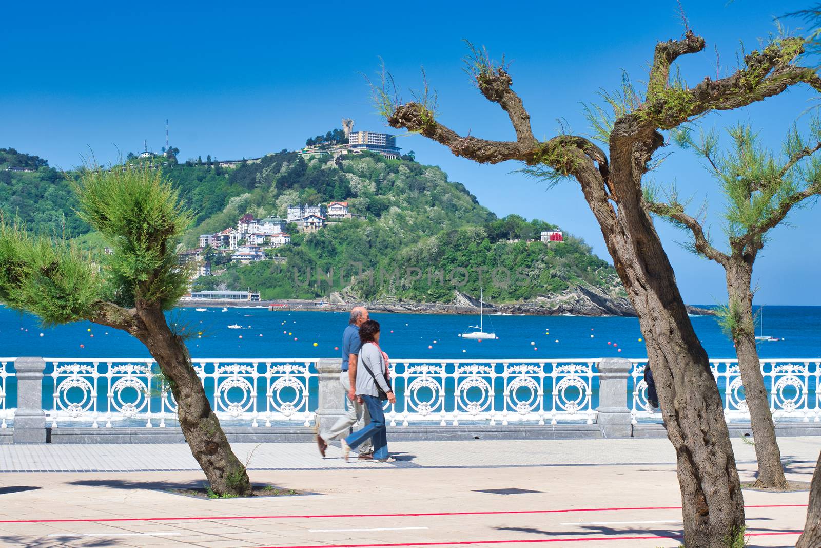 San Sebastian, Spain, May 2012: View on Monte Igueldo in San Sebastian, as seen from the city on the opposite side.