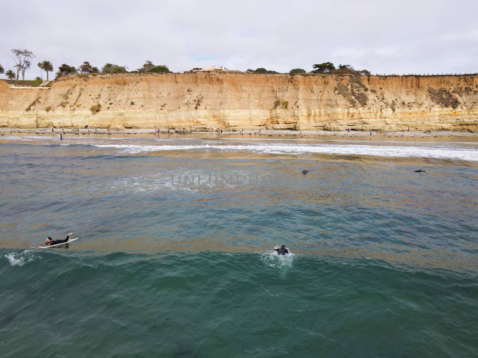 Surfers with wet suit paddling and enjoying the big waves. San Diego, California, USA by Bonandbon