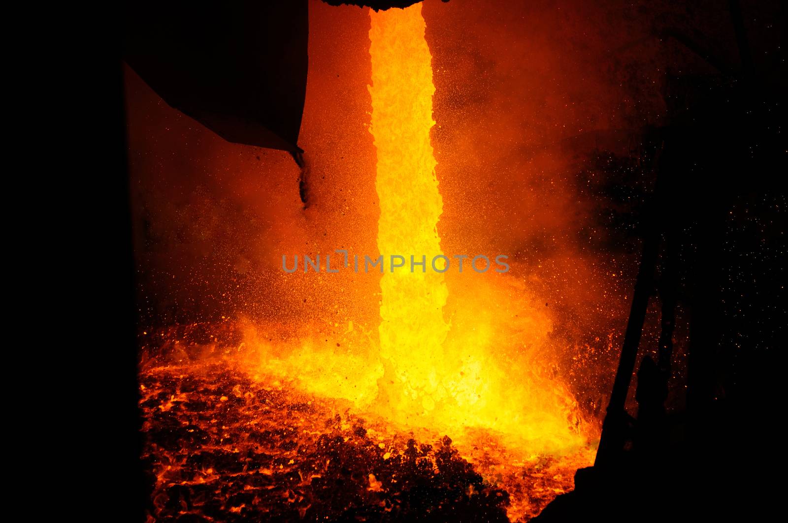drained red hot liquid metal from the furnace metallurgical industry