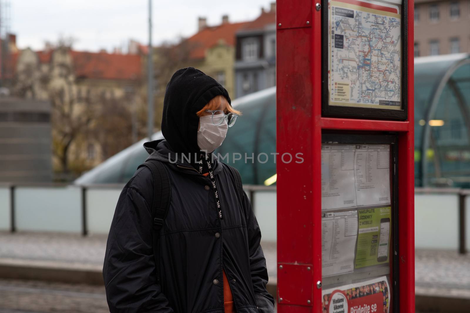 People on a winter day facing quarantine. Man, woman, mums, child, old and young people outdoors. Prague 6 by gonzalobell
