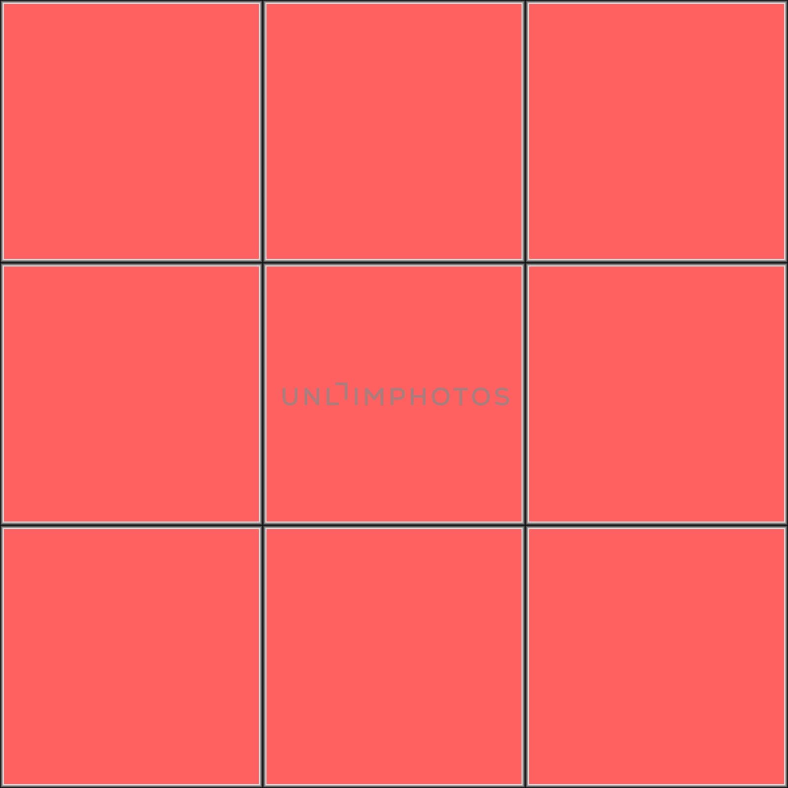 Salmon color square tiles with black joints, seamless abstract background illustration.