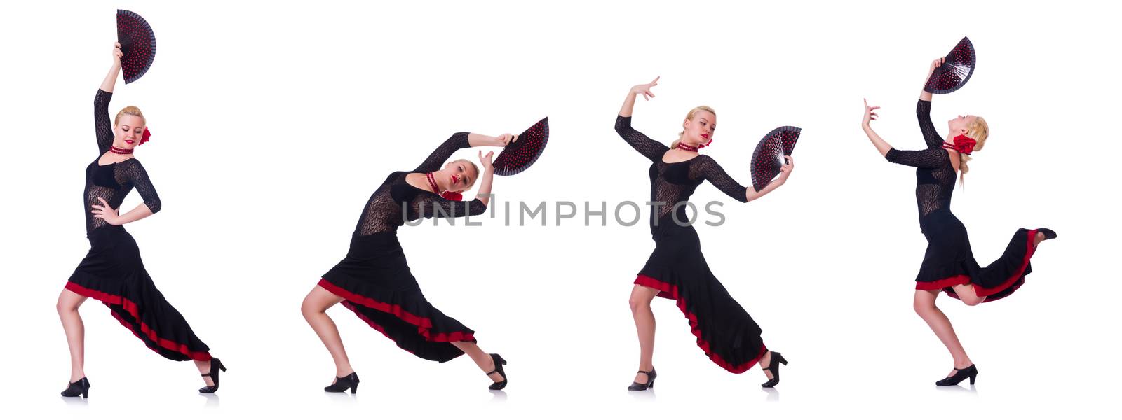Woman dancing spanish dance isolated on white by Elnur