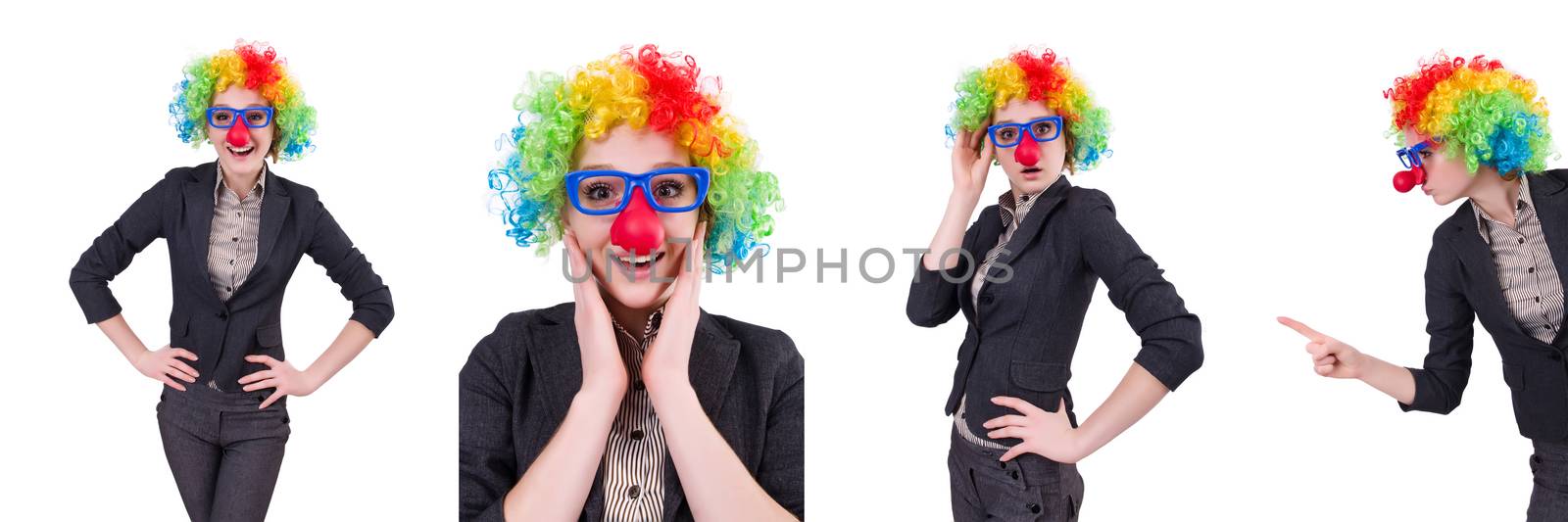 Funny woman clown isolated on the white by Elnur