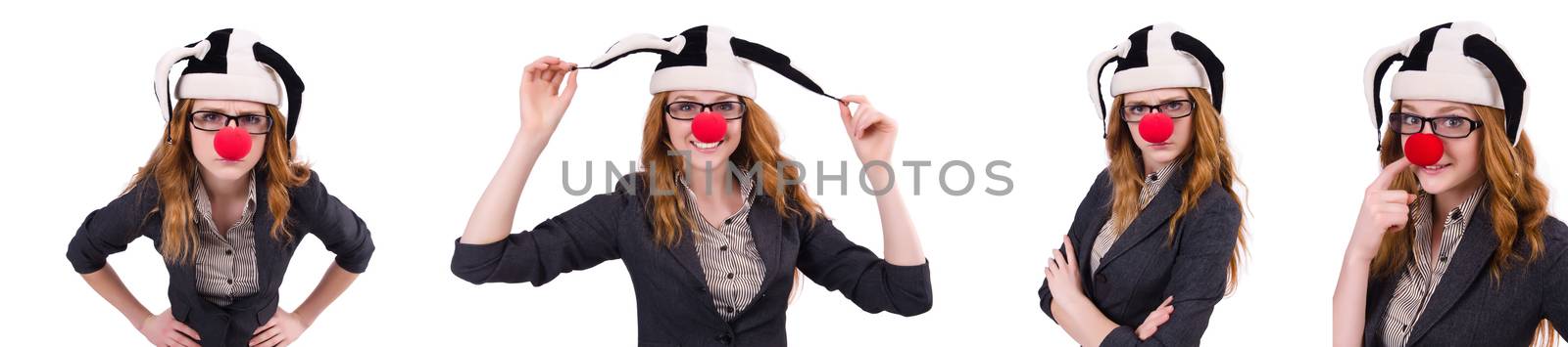 Funny woman clown isolated on the white