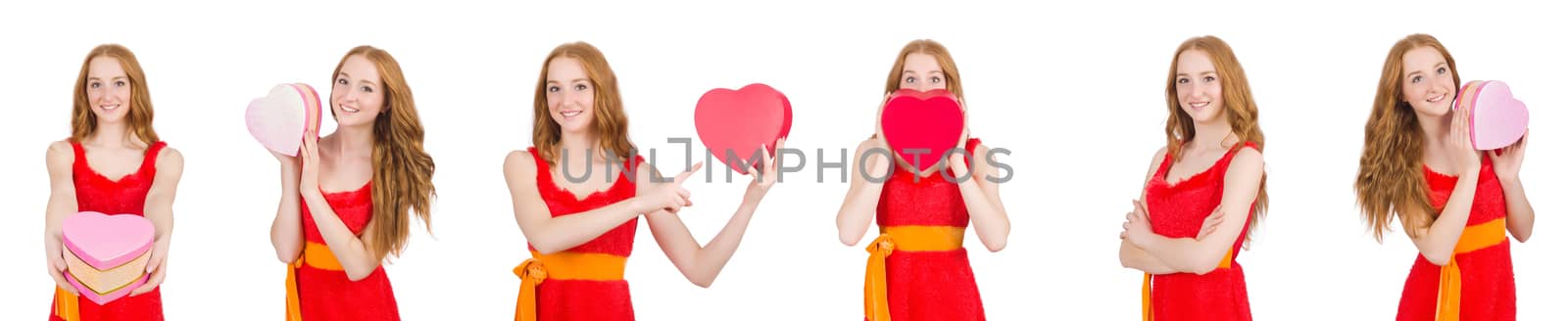 Young nice girl with giftbox isolated on white by Elnur