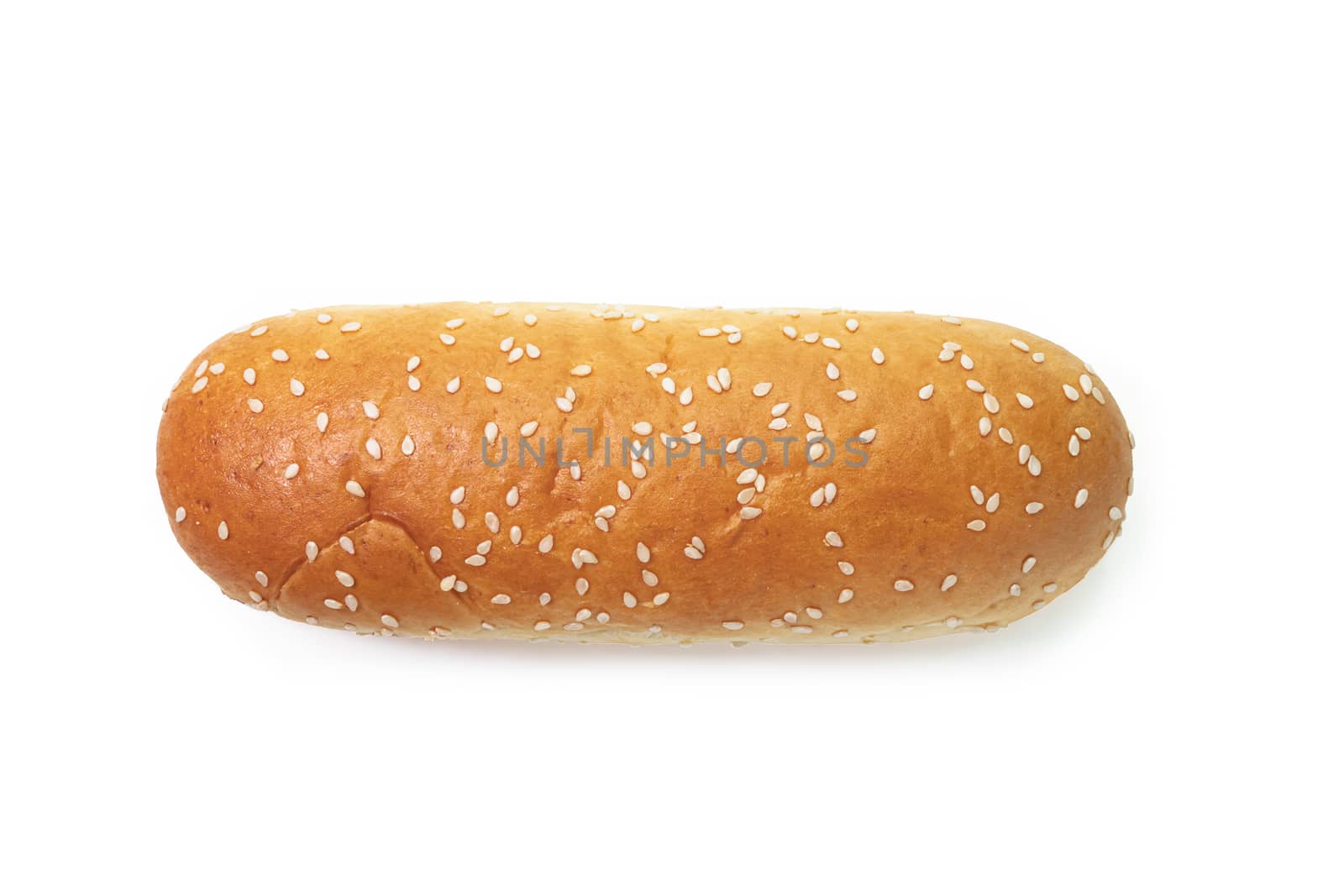 The close up of gourmet hot dog bun fast-food isolated on white background for American breakfast and lunch.