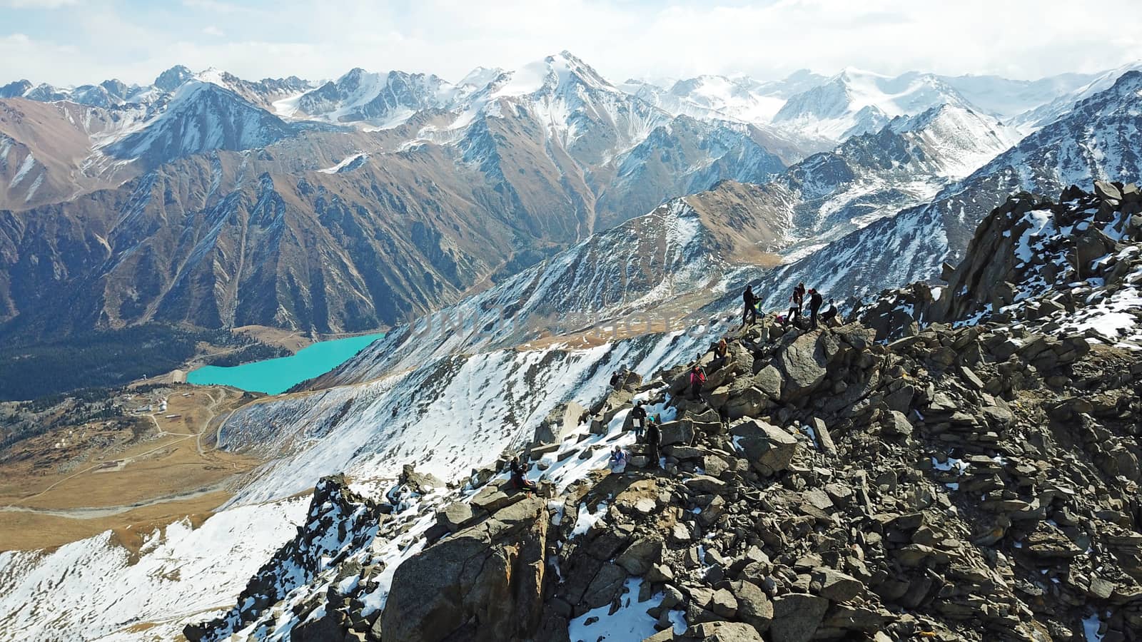 Top view of a group of tourists on a peak by Passcal