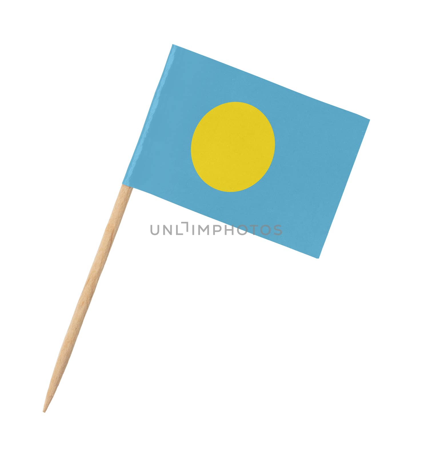 Small paper flag of Palau on wooden stick, isolated on white