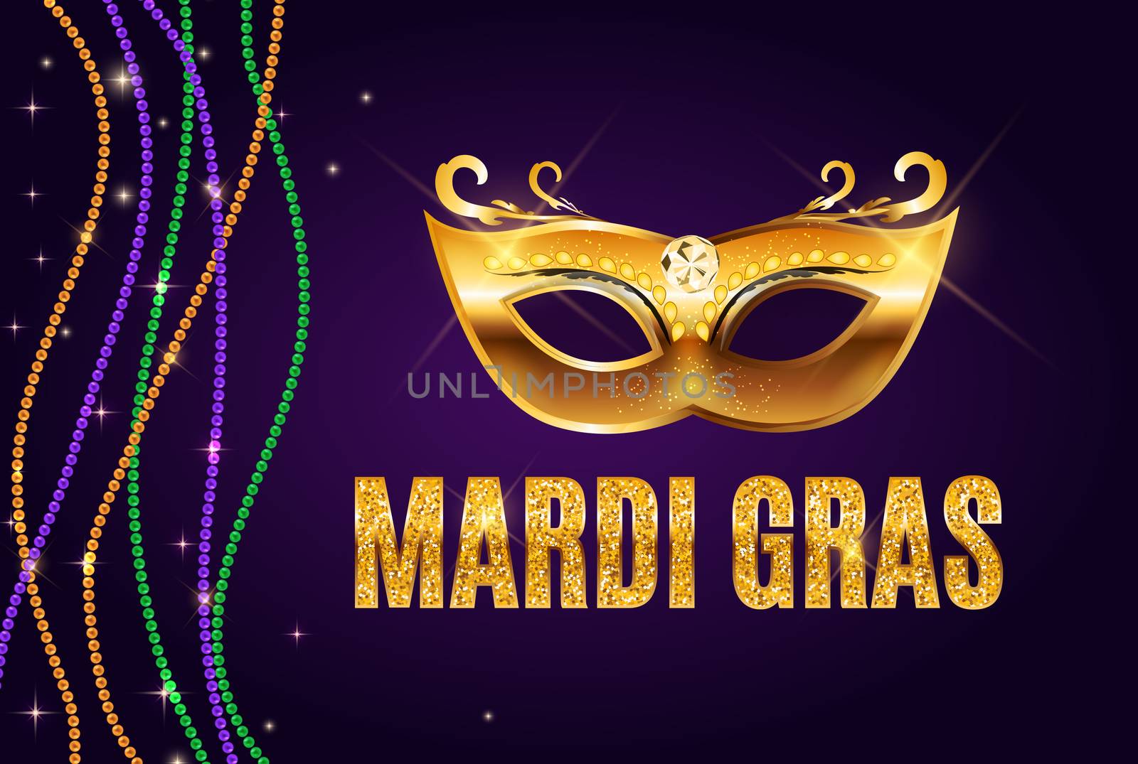 Greeting card template with beads for Mardi Gras for decoration and covering. Vector Illustration EPS10