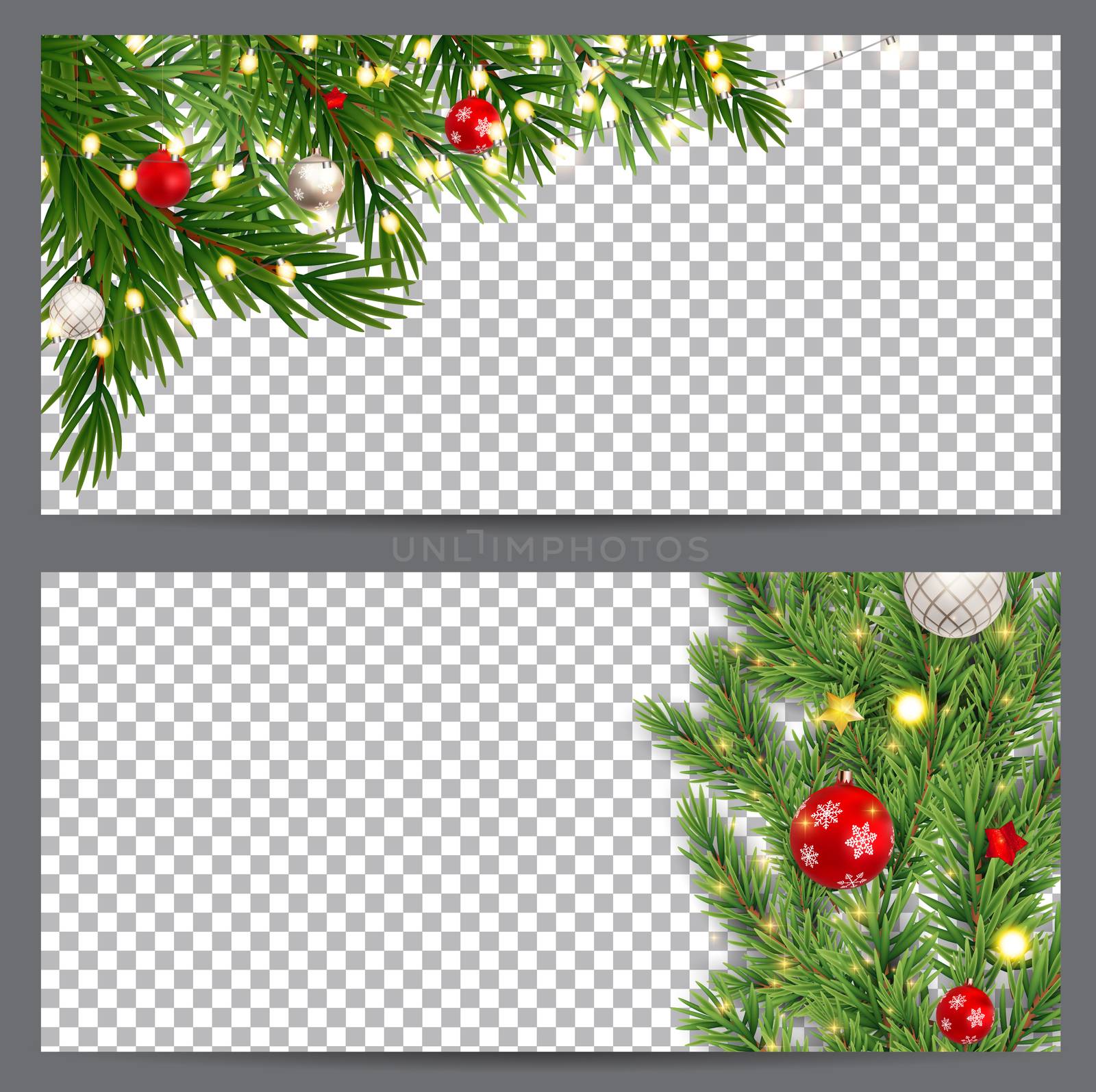 New Year and  Christmas Business cards, invitations, flyers on a transparent background. Vector illustration EPS10