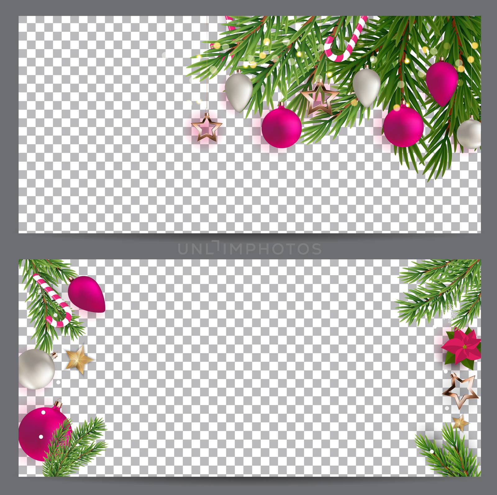 New Year and  Christmas Business cards, invitations, flyers on a transparent background. Vector illustration EPS10
