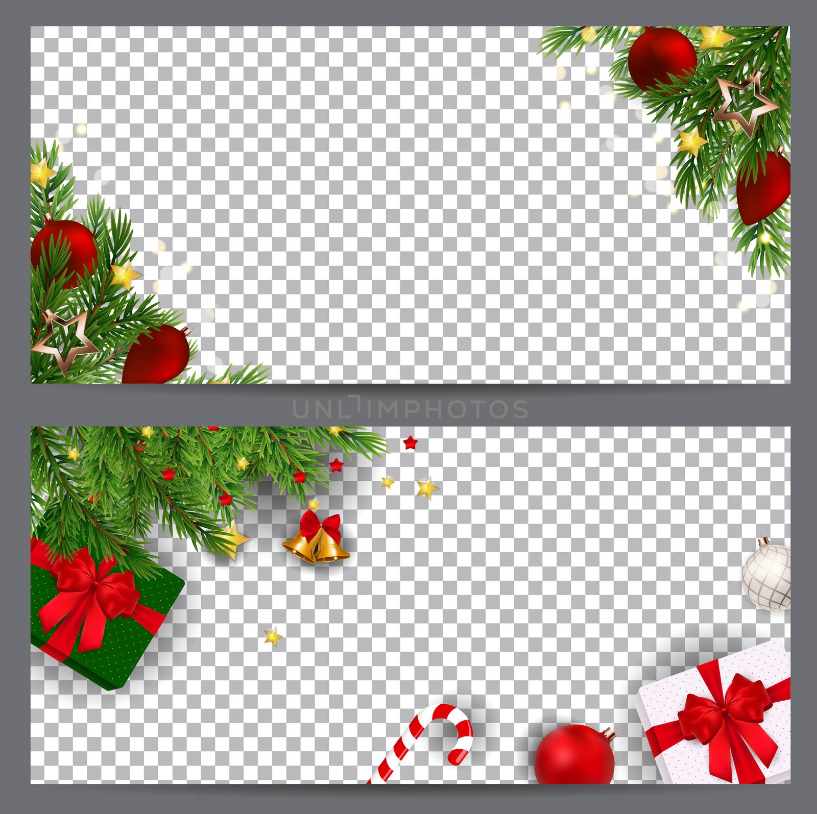 New Year and  Christmas Business cards, invitations, flyers on a transparent background. Vector illustration EPS10