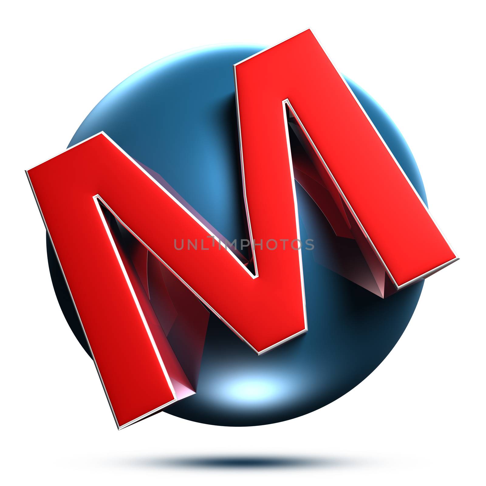 M logo isolated on white background illustration 3D rendering with clipping path.