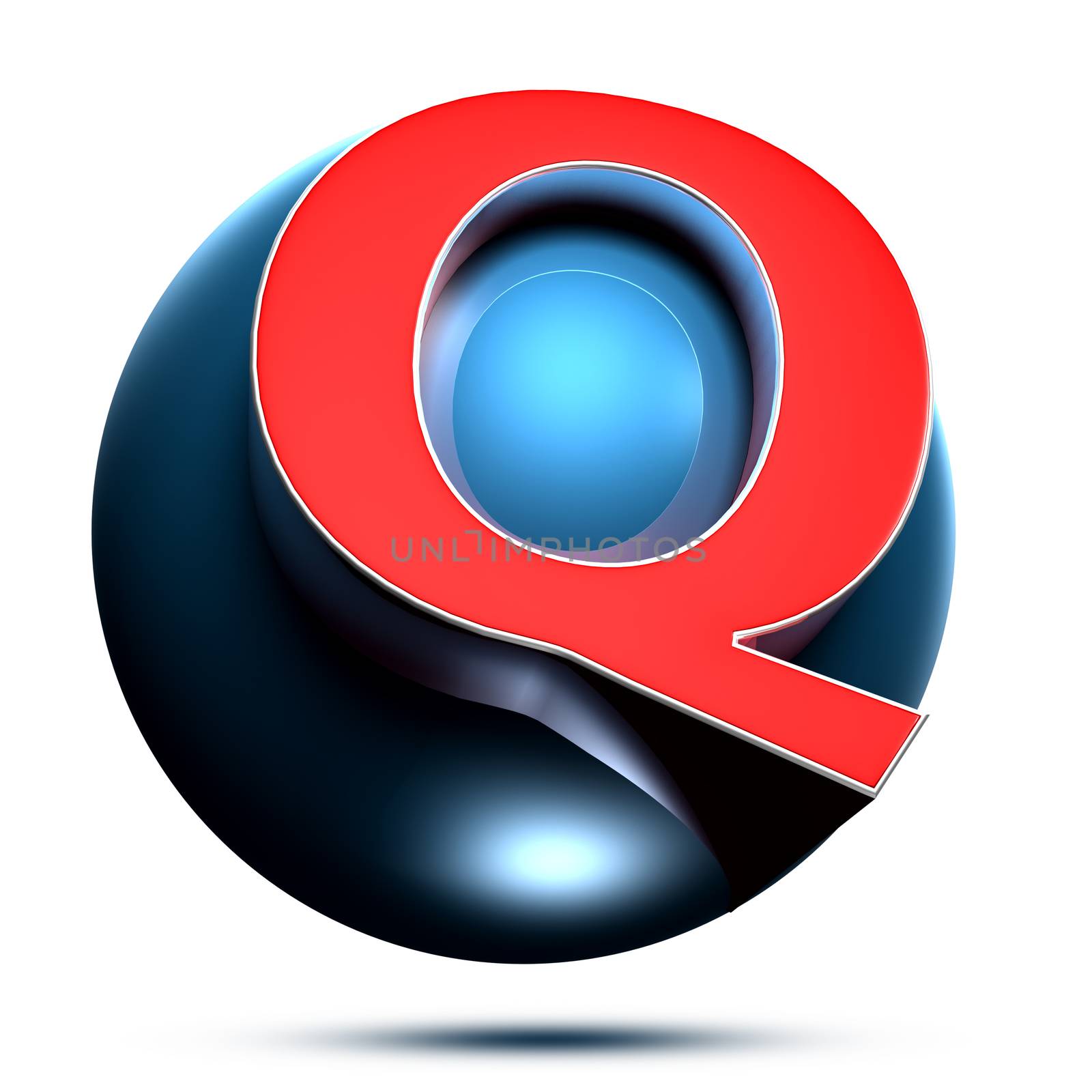 Q logo isolated on white background illustration 3D rendering with clipping path.