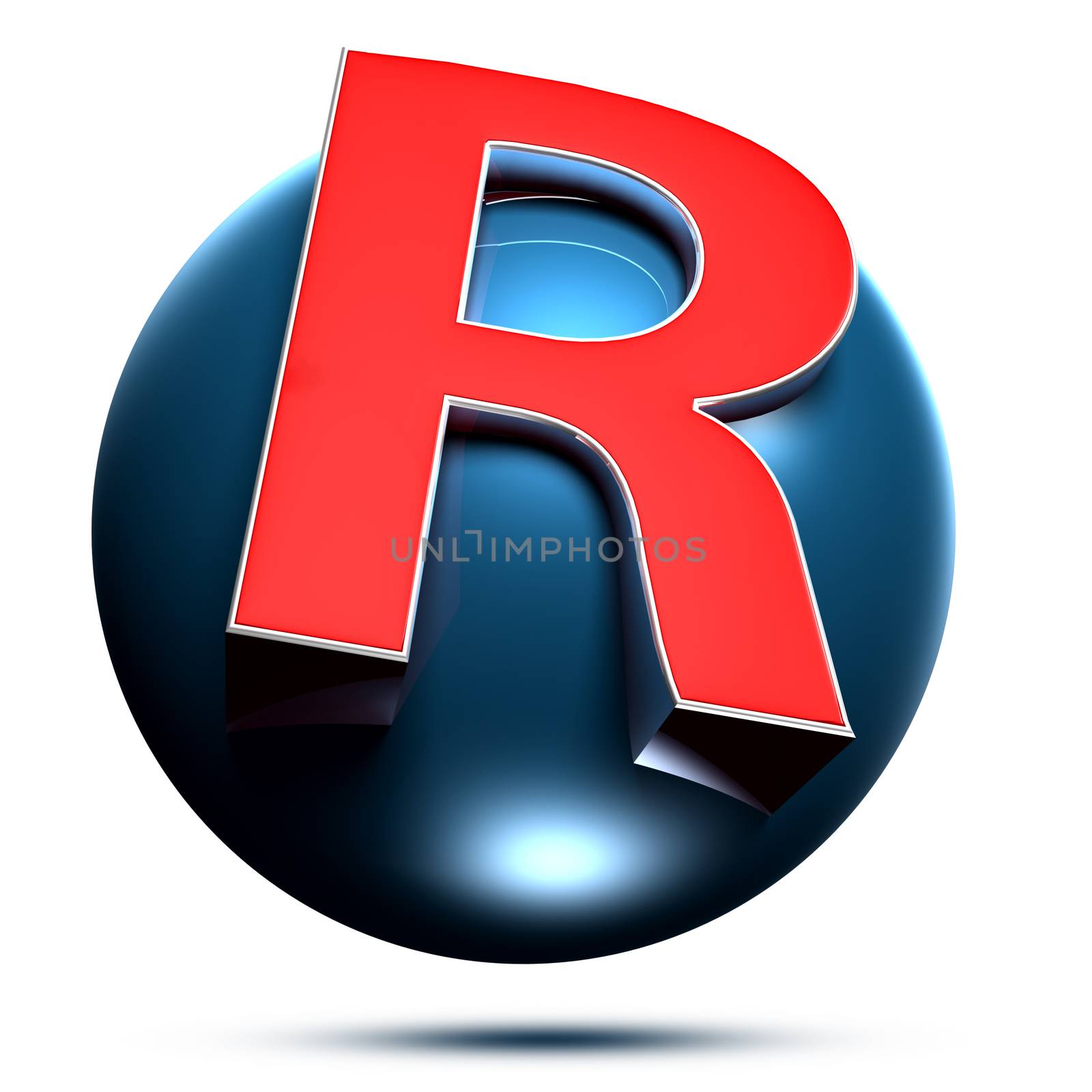 R logo isolated on white background illustration 3D rendering with clipping path.