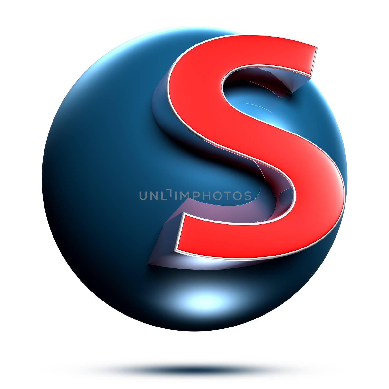 S logo isolated on white background illustration 3D rendering with clipping path.