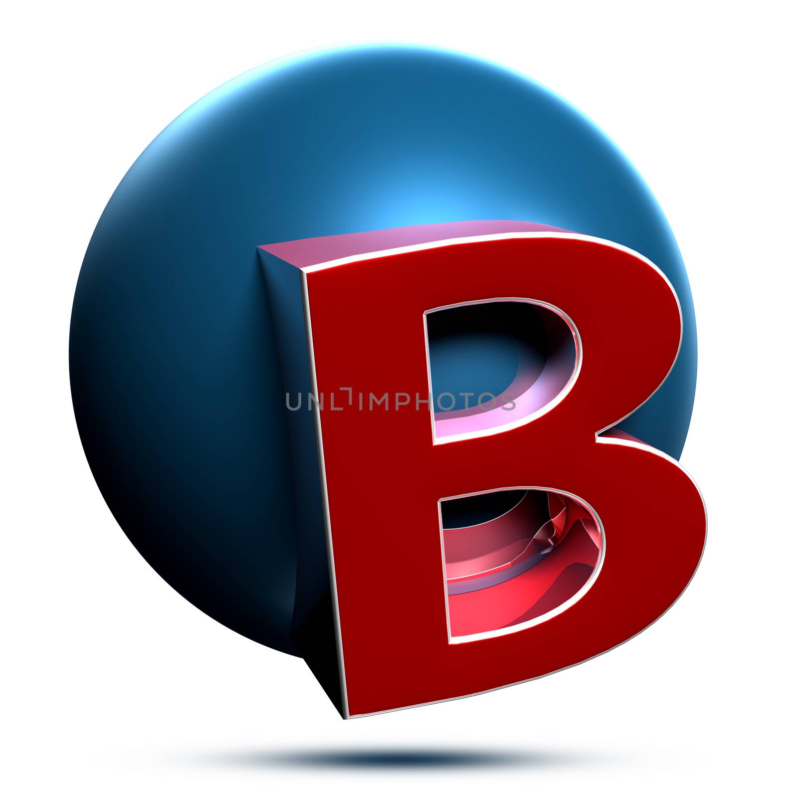 B logo isolated on white background illustration 3D rendering with clipping path.