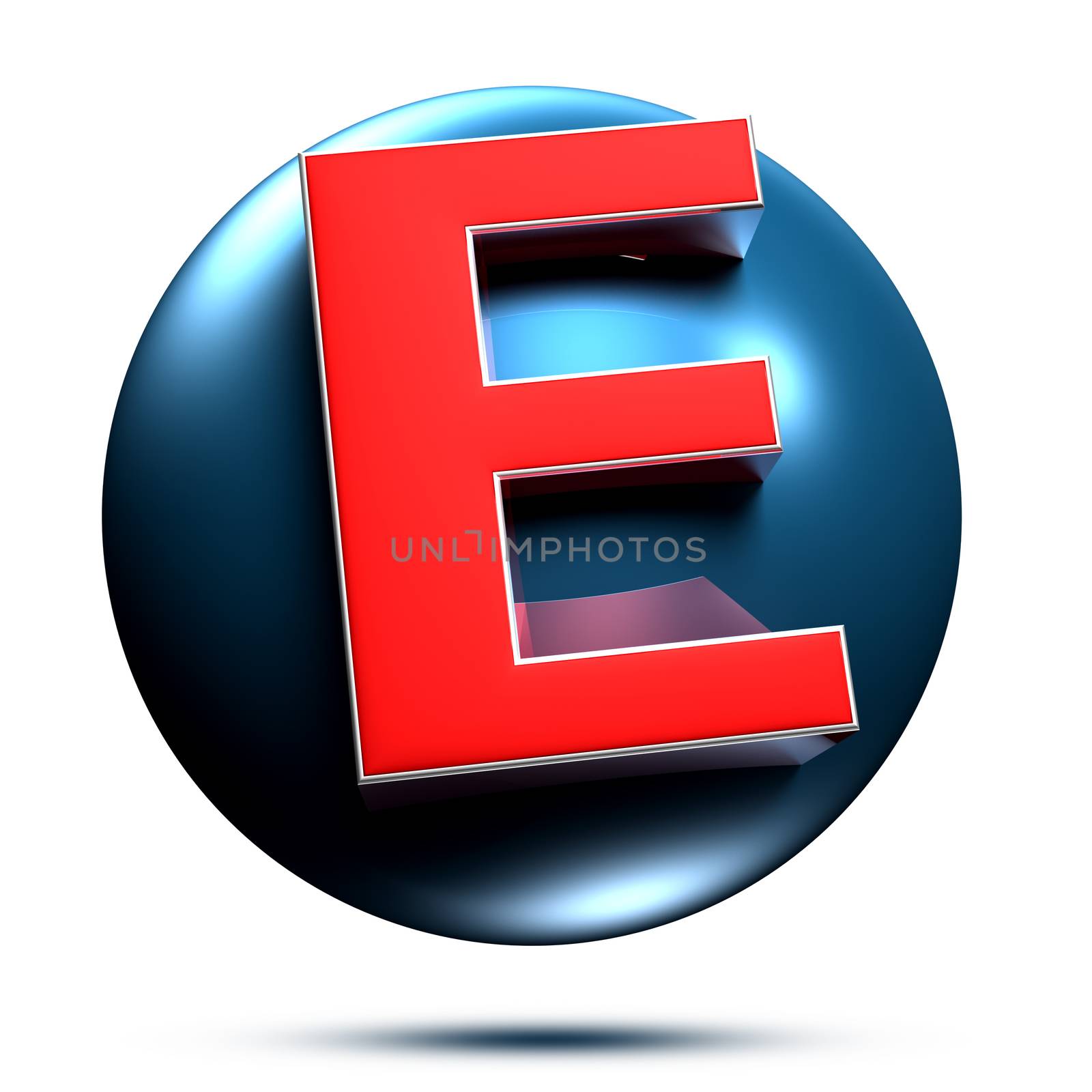E logo isolated on white background illustration 3D rendering with clipping path.