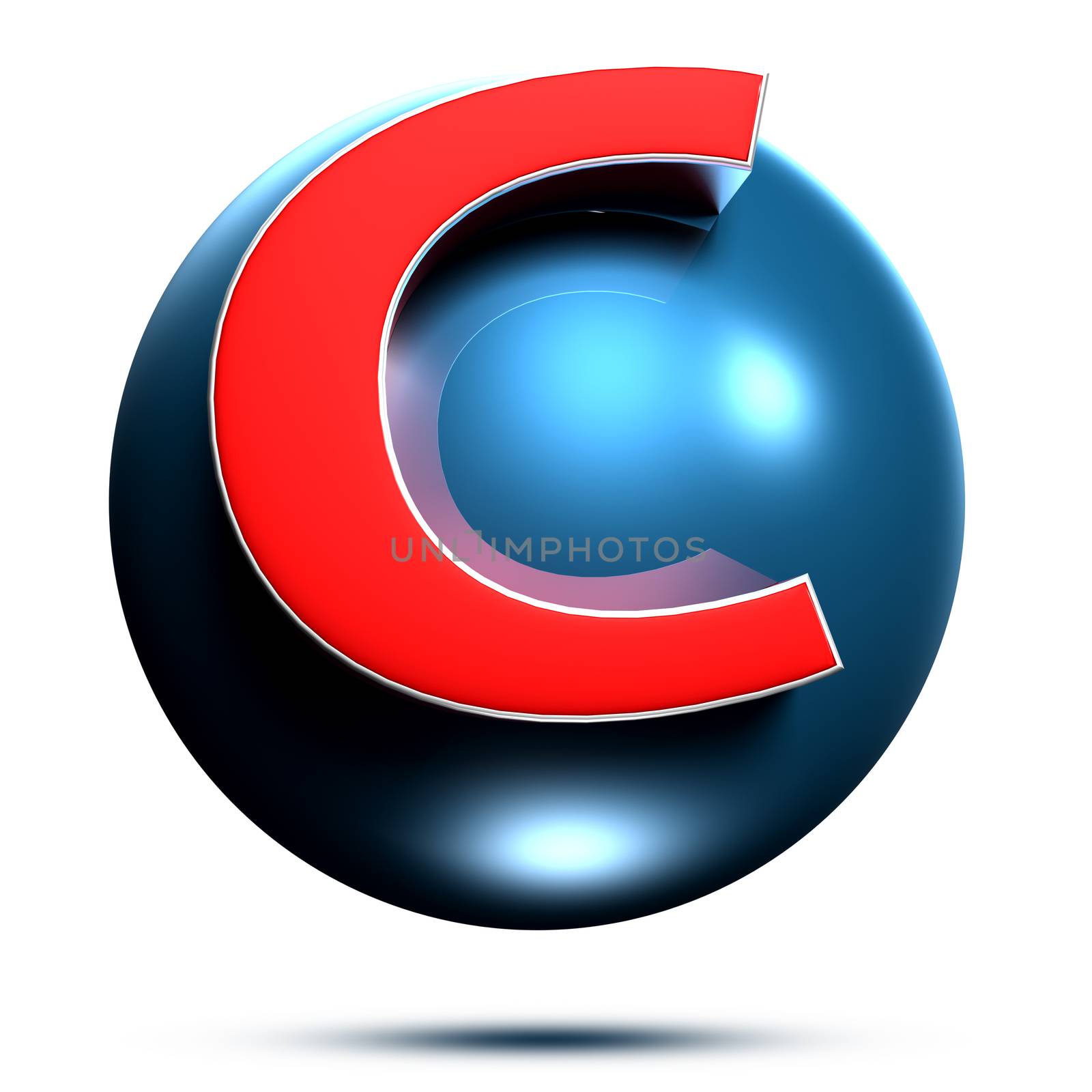 C logo isolated on white background illustration 3D rendering with clipping path.