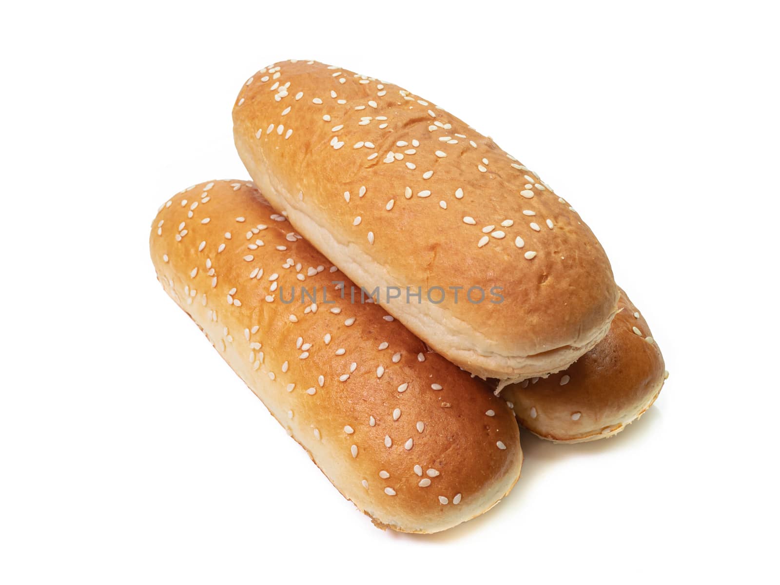 The close up of gourmet hot dog bun fast-food isolated on white background for American breakfast and lunch.