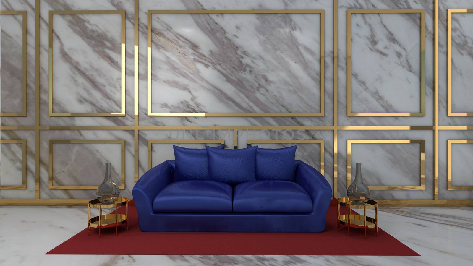 3d render of living room and mockup in marble background by mhaostudio
