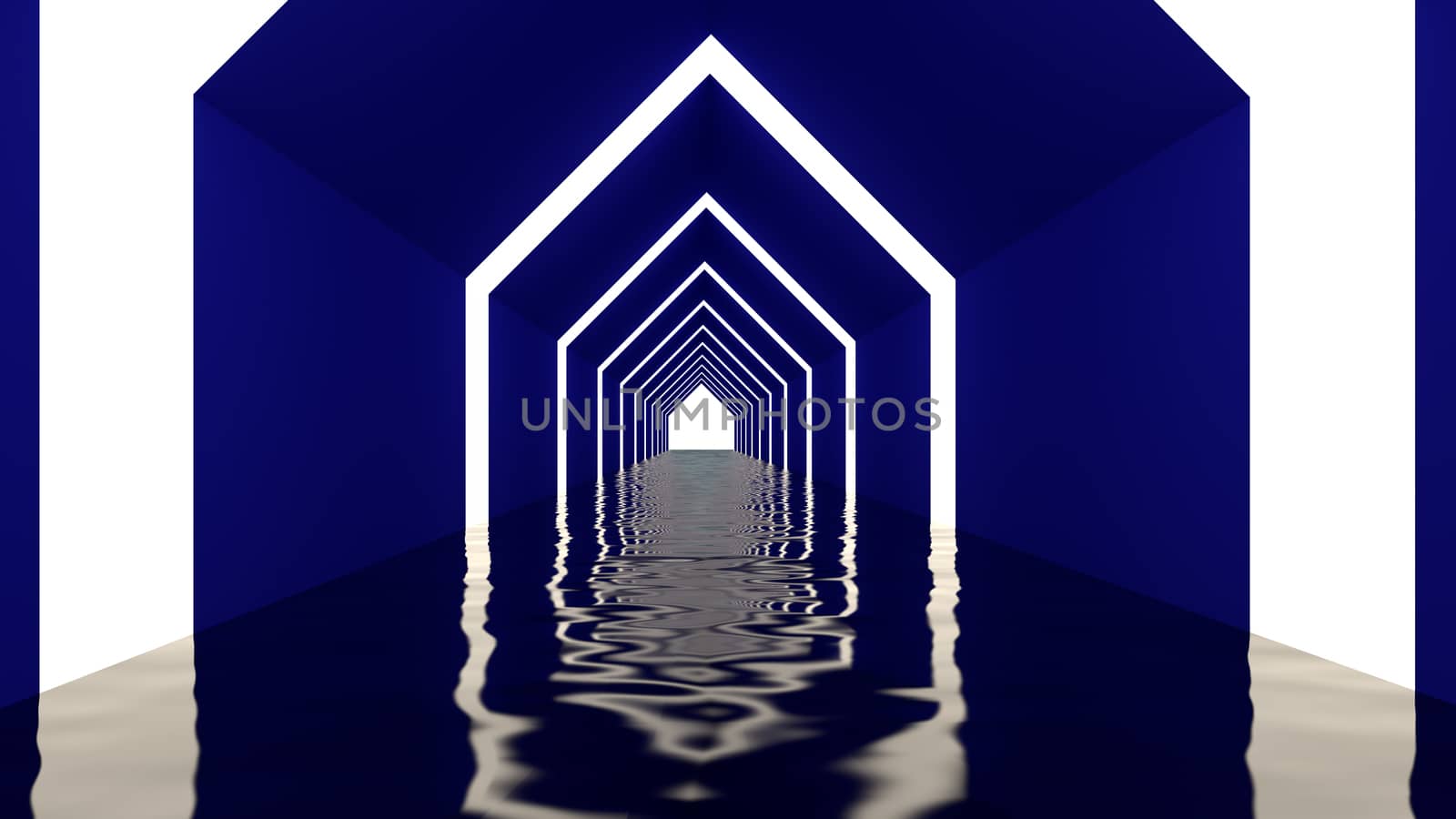 3d render of abstract triangle shape in tunnel background by mhaostudio