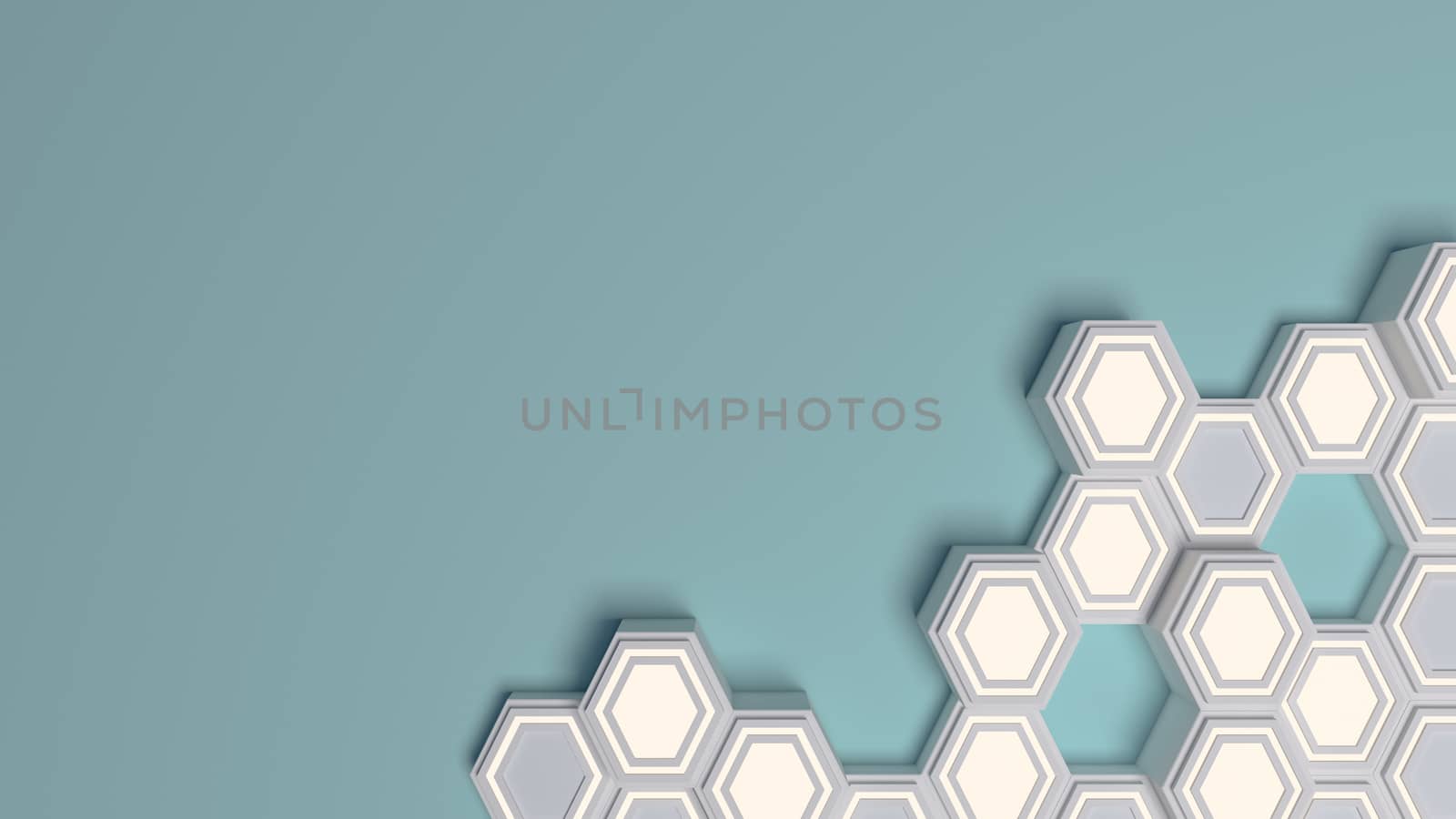 3d render of abstract lighting in background, Hexagon shape on a white and grey background
