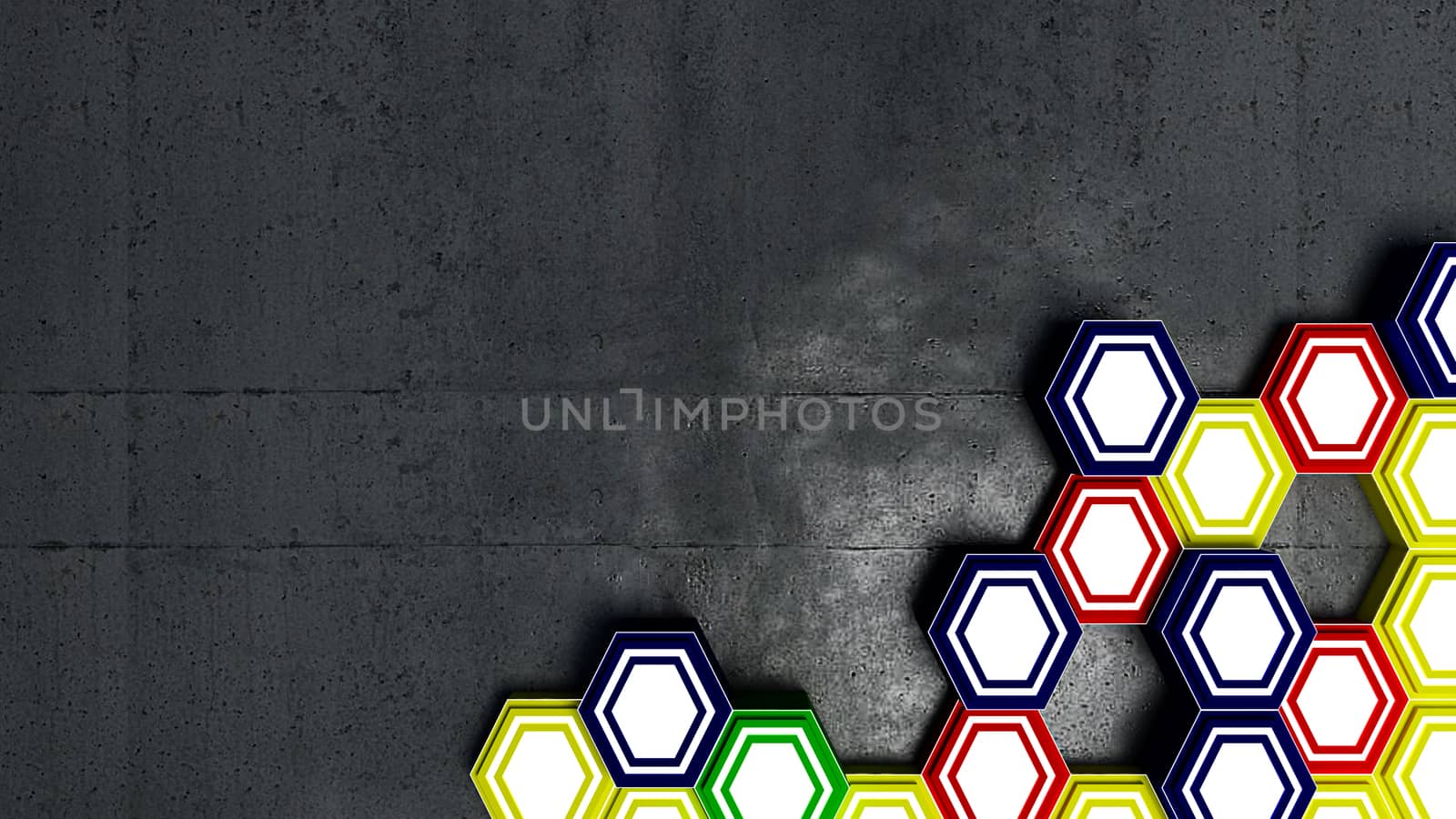 3d render of abstract lighting in background, Hexagon shape on cement and grey background