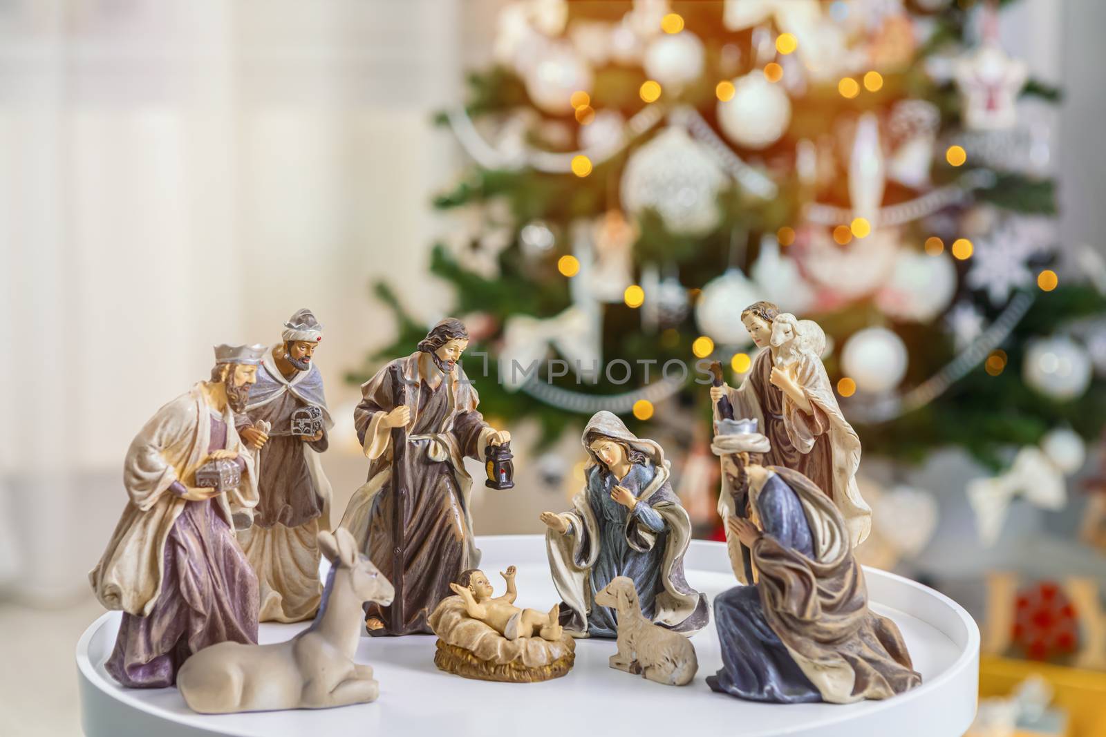 Christmas nativity scene; Jesus Christ, Mary and Joseph by manaemedia