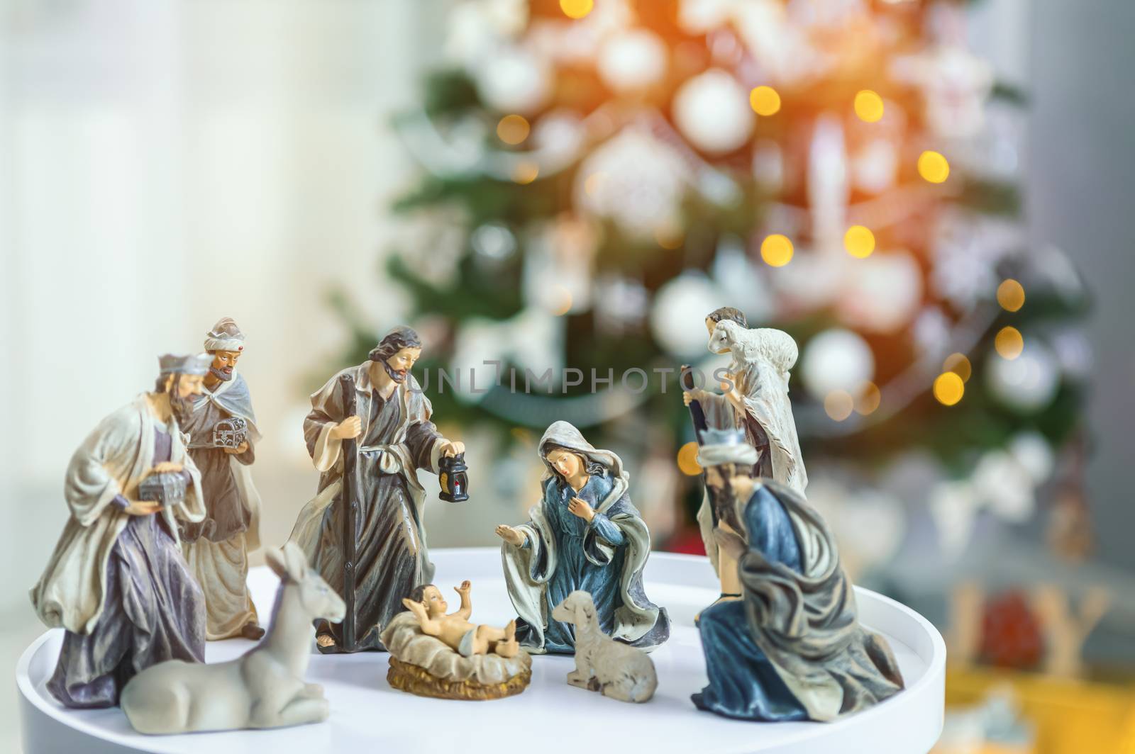 Christmas nativity scene; Jesus Christ, Mary and Joseph by manaemedia