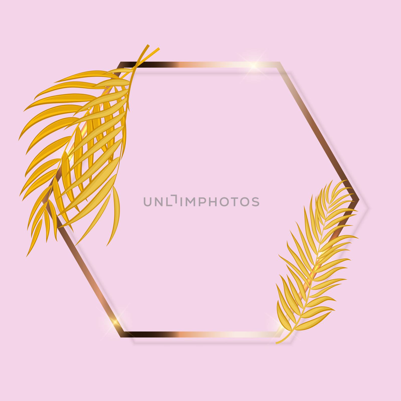 Gold Paint Glittering Textured Frame woth Palm Leaves. Vector Illustration EPS10