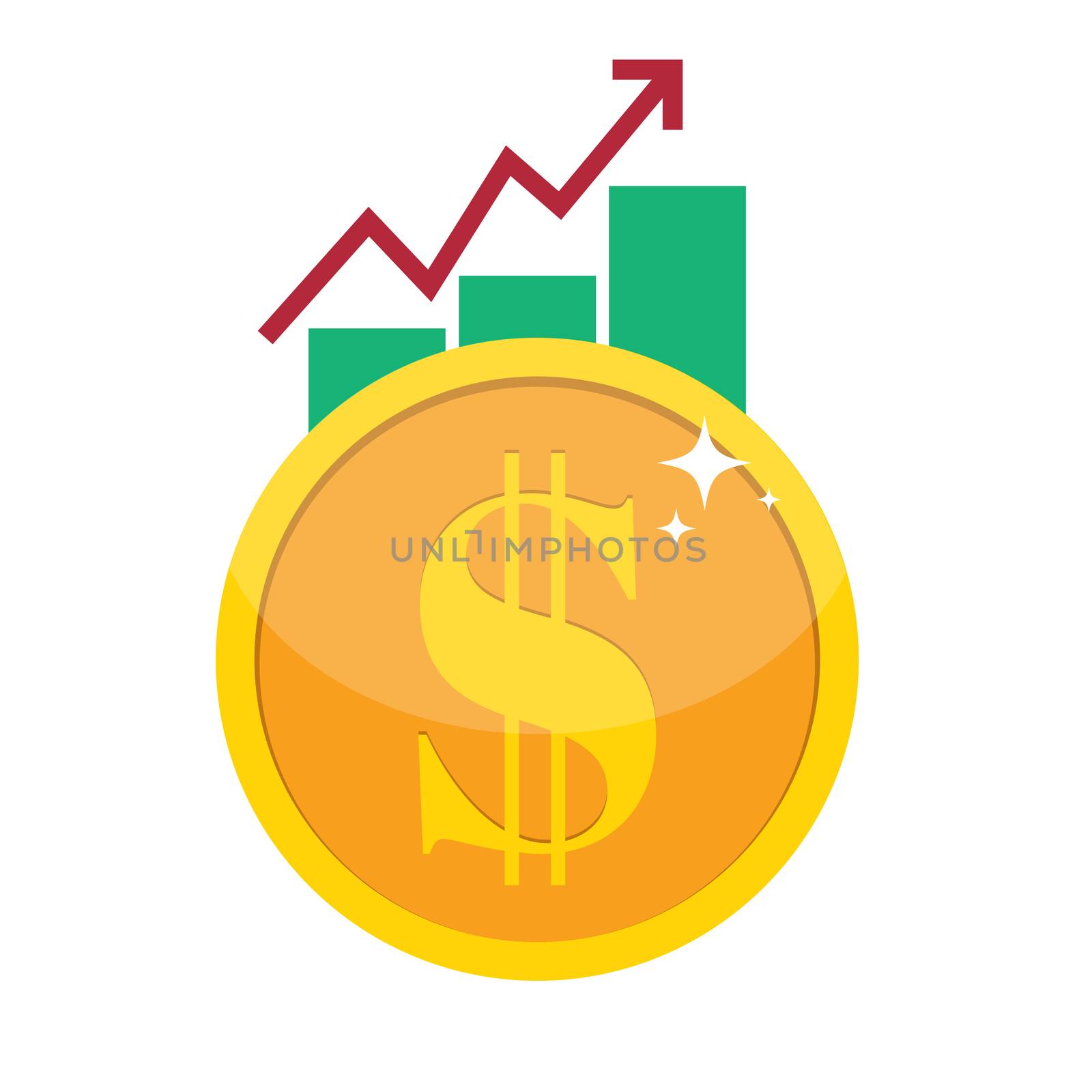 Financial growth concept. Finance performance of return on investment ROI  with arrow.  Vector Illustration EPS10