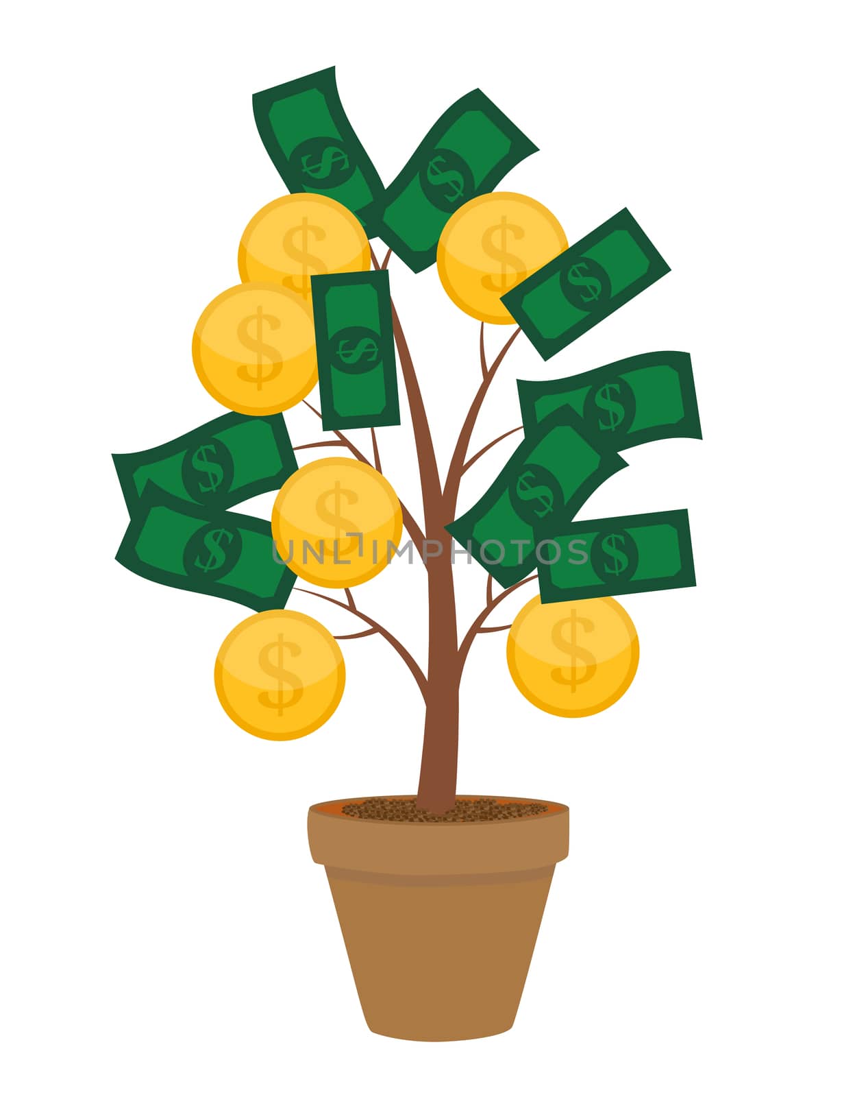 Financial concept. Money tree - symbol of successful business. Vector Illustration