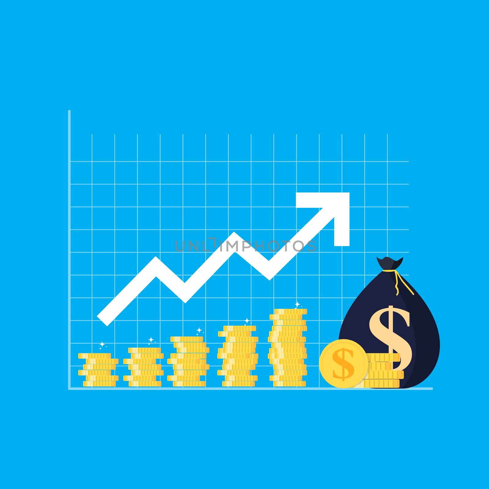 Financial growth concept. Finance performance of return on investment ROI  with arrow.  Vector Illustration EPS10