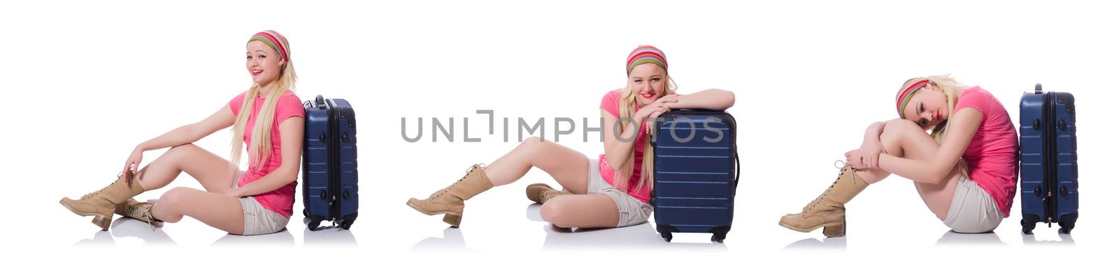 Young woman with suitcase ready for beach holiday by Elnur