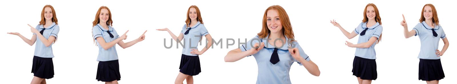 Young student female pointing  isolated on white by Elnur