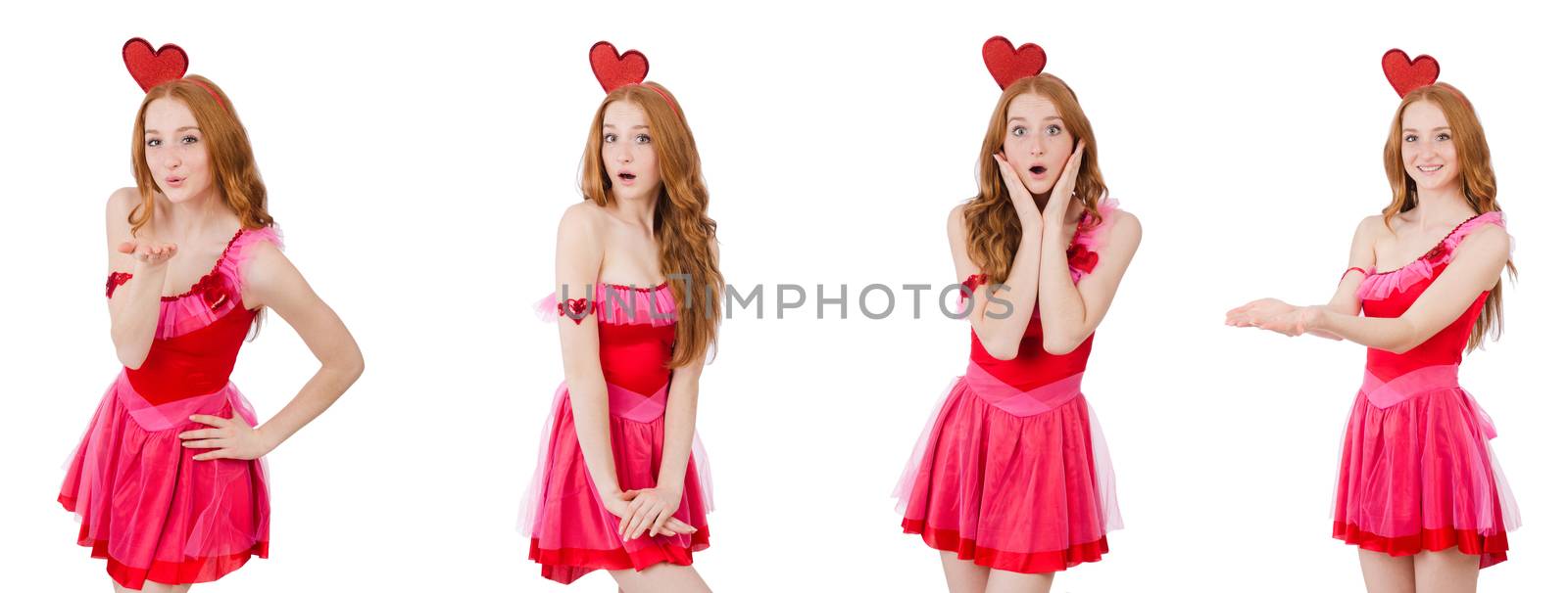 Pretty young model in mini pink dress isolated on white by Elnur