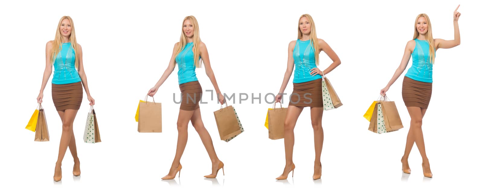 Woman with shopping bags isolated on white