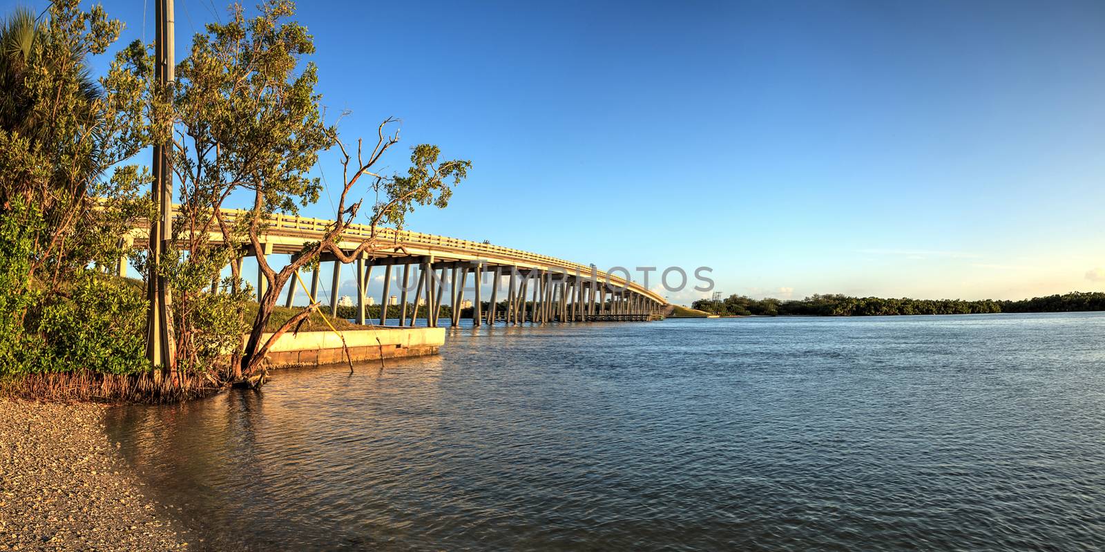 Big Hickory Bridge crosses New Pass in Estero Bay toward Bonita Springs, Florida